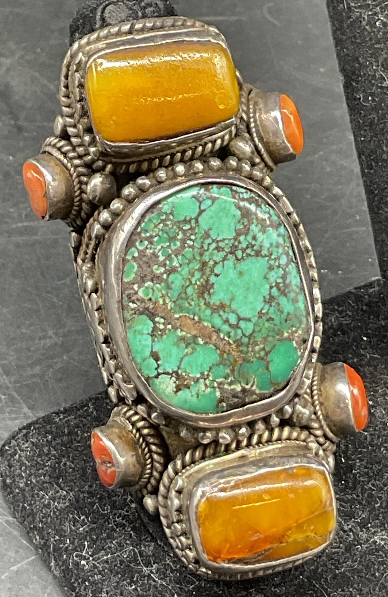 Vtg Sterling Silver Turquoise & Semiprecious Ring (1 of 8)