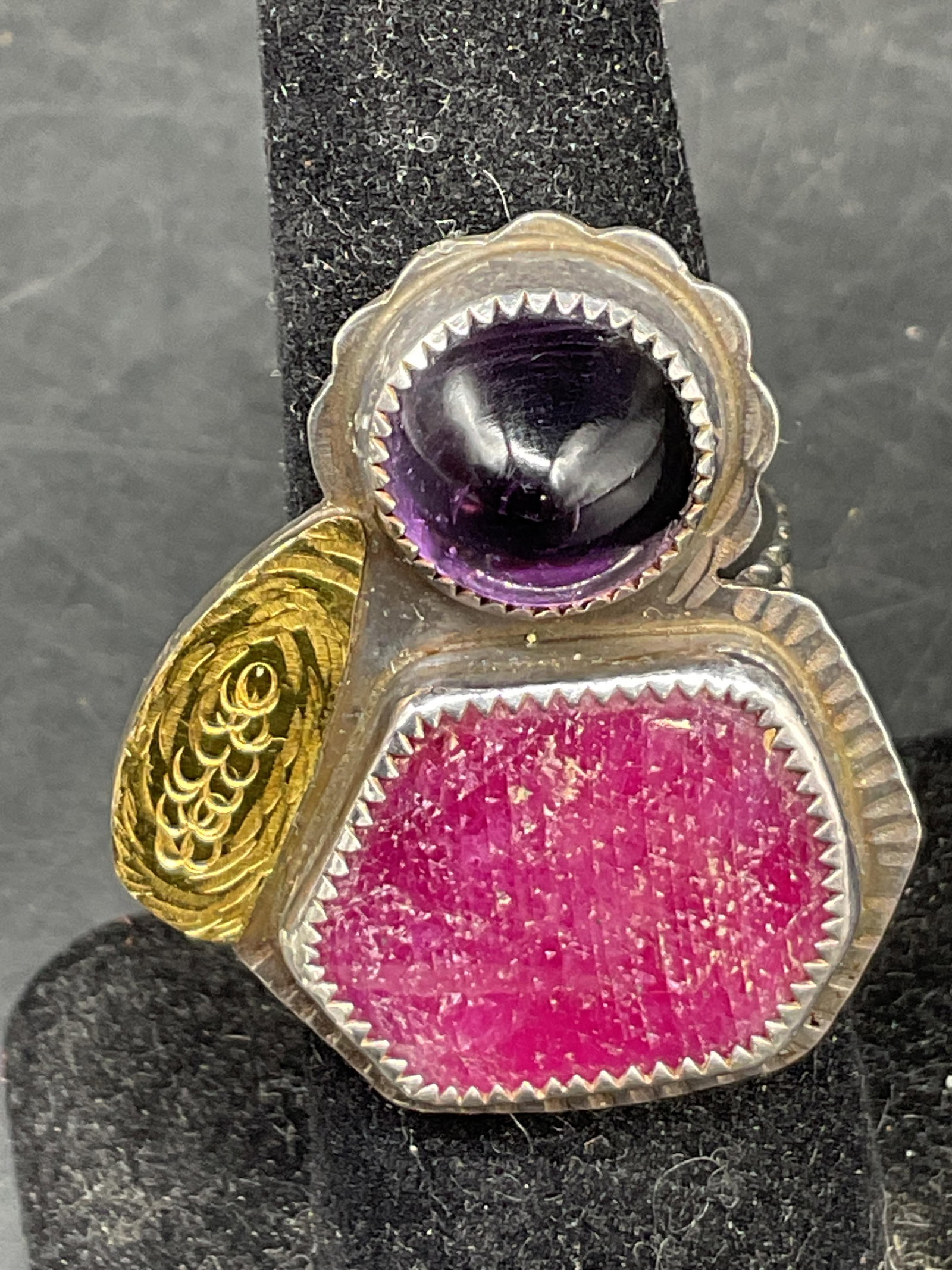 SGND Vtg Sterling Silver Ruby & Amethyst Ring - 4