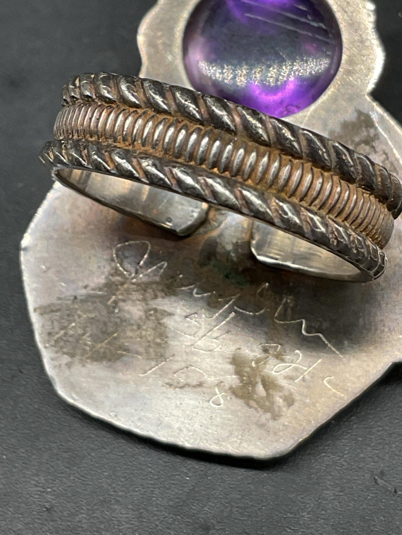 SGND Vtg Sterling Silver Ruby & Amethyst Ring - 7