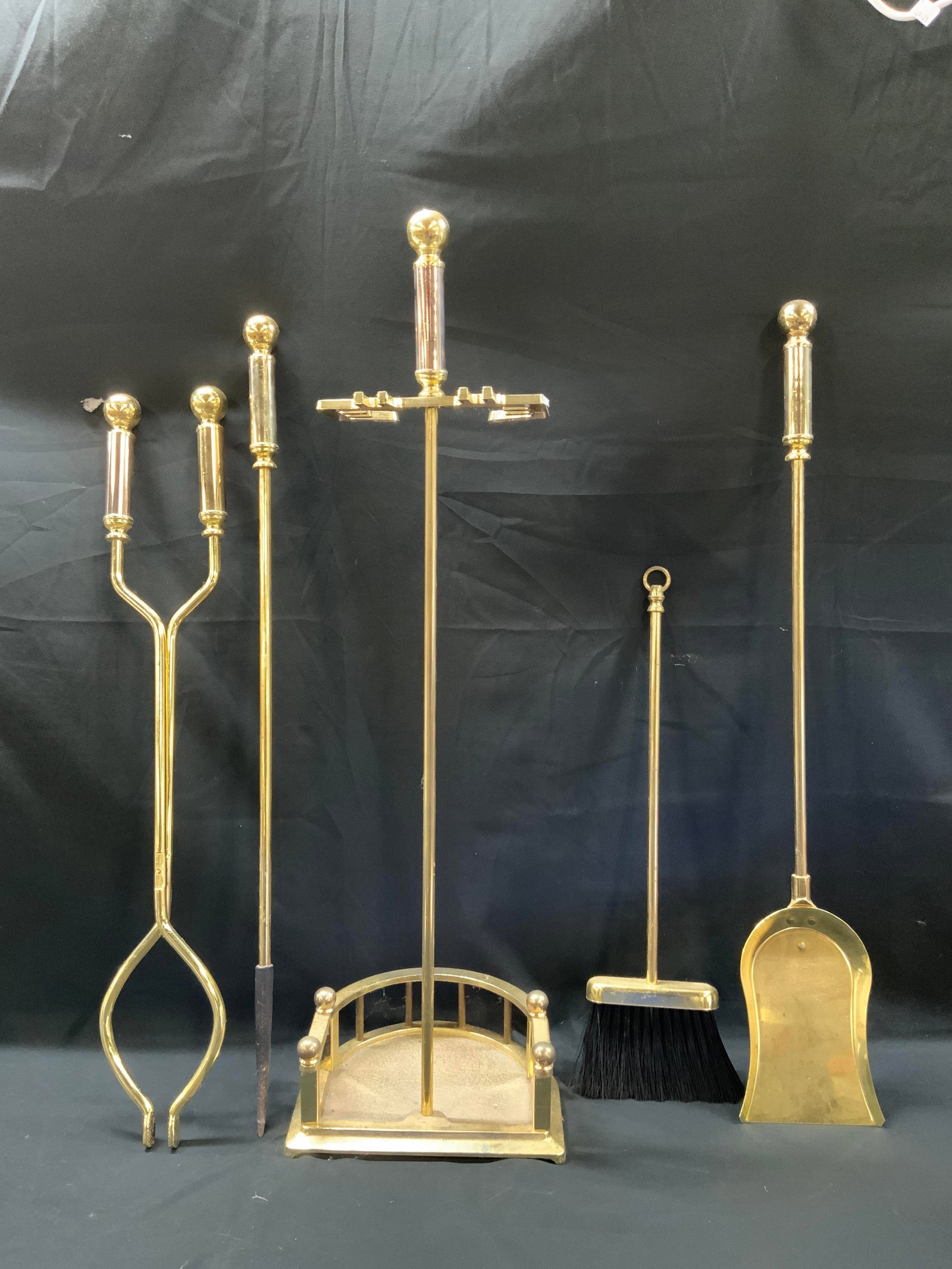 Vtg Brass Fireplace Tool Set - 2