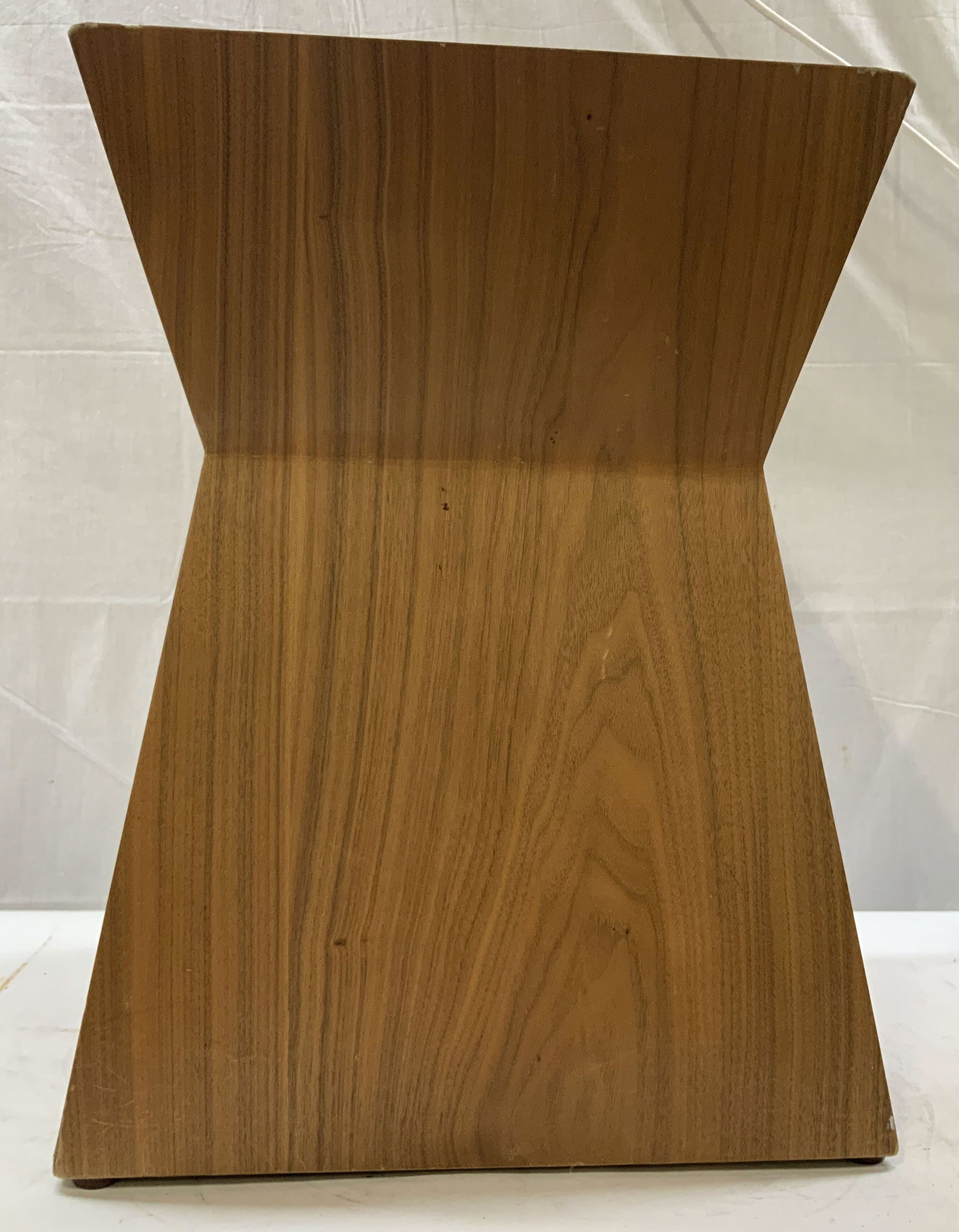GUS DESIGN GROUP walnut side table: GUS DESIGN GROUP walnut side table. Features a distinctive hourglass form utilizing a subtle uniform grain structure in a warm medium brown tone. It serves as a highly versatile accent piece ,