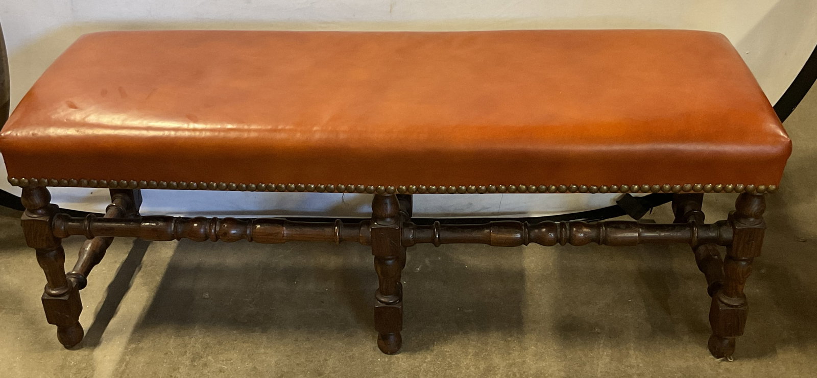 Antq French Louis XIII Style Wood & Leather Bench (1 of 10)