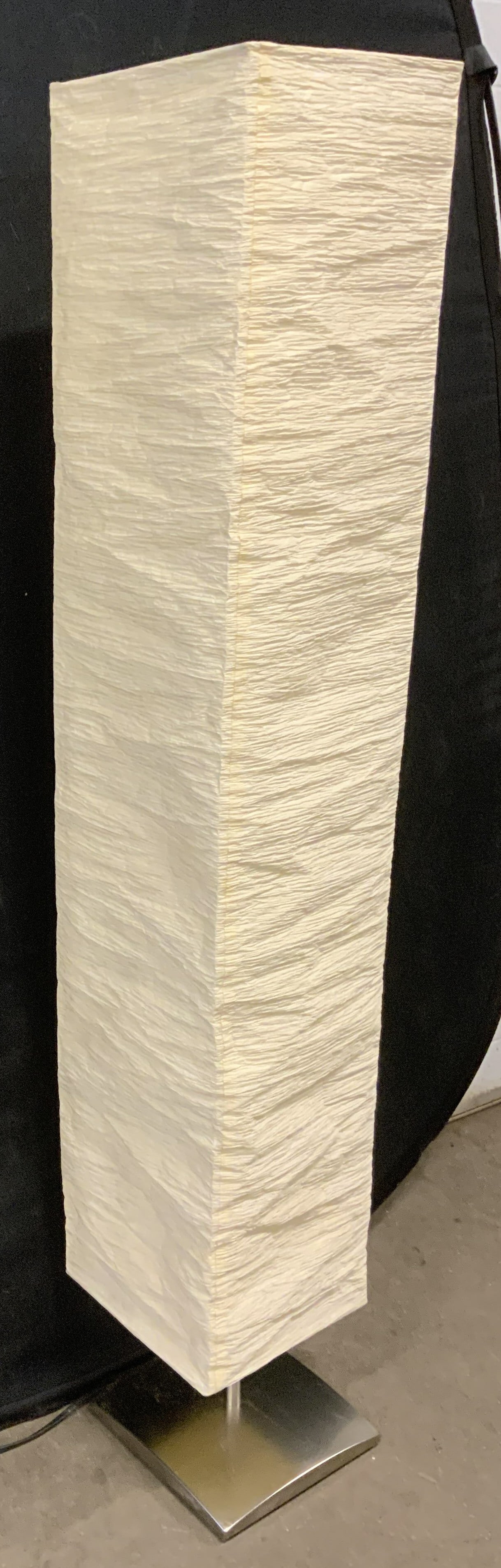 IKEA Orgel Vreten Crinkle Rice Paper Floor Lamp: IKEA Orgel Vreten Chrome Metal Floor Lamp with Rectangular Crinkle Rice Paper Shade. Contains 3 lightbulbs. Not tested for functionality. Condition consistent with age and exposure. Measures app