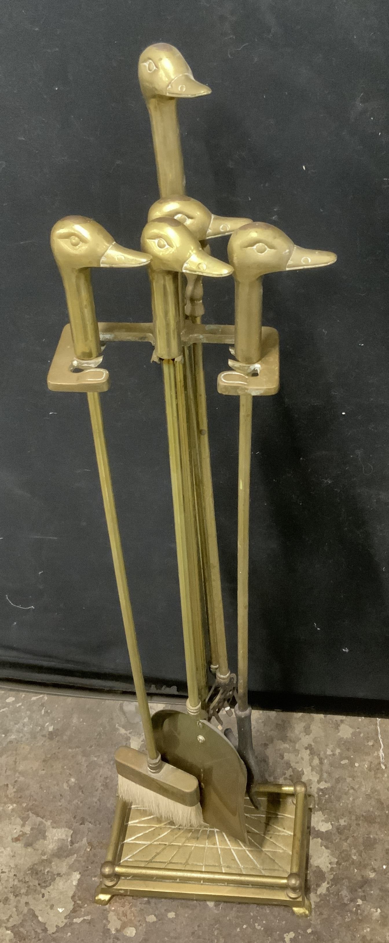 Vtg Mid-Century Brass Duck Head Fireplace Tool Set (1 of 9)