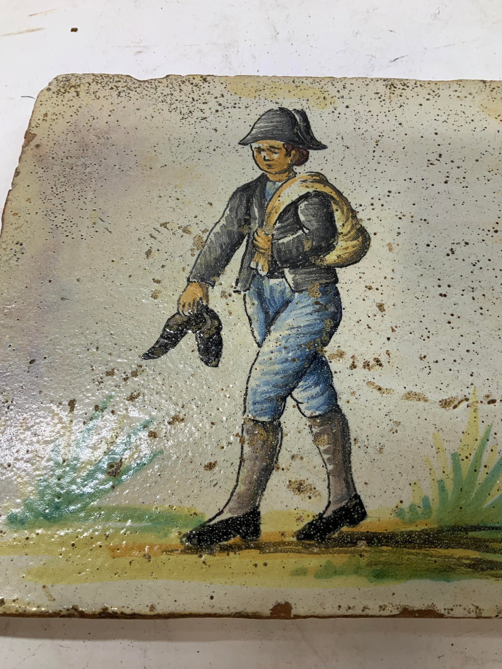 Vntg hand painted ceramic tile - 2