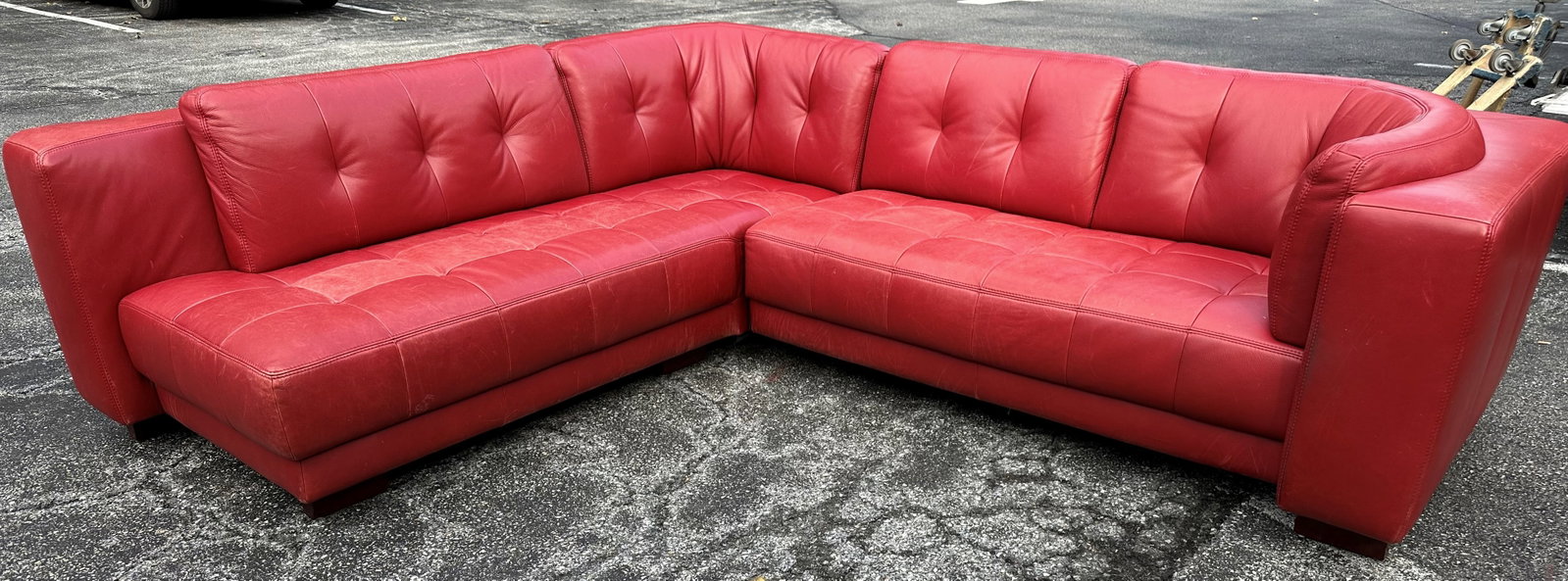 Bright Red Leather Tufted L Shaped Sofa (1 of 20)
