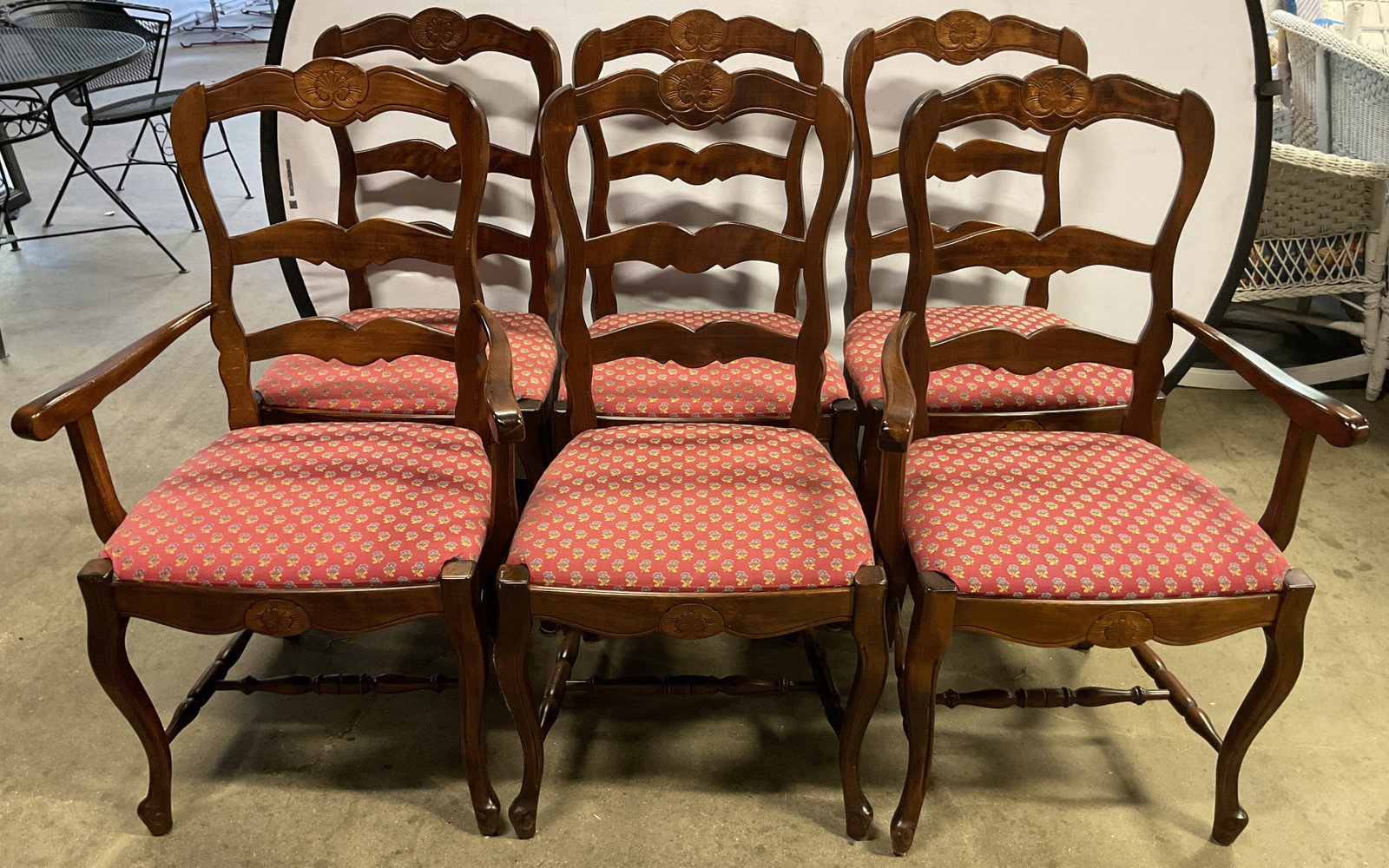 Set 6 Vtg French Provincial Oak Ladder Back Chairs (1 of 13)