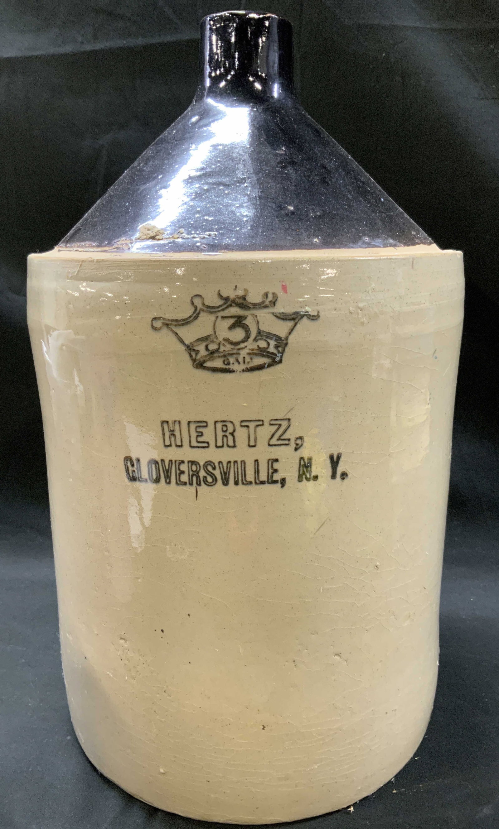 Antq 3 Gal. Hertz Gloversville NY Stoneware Jug (1 of 4)