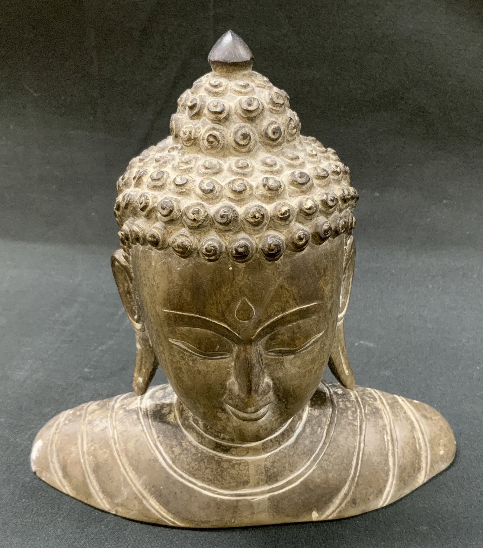Vtg Carved Soapstone Buddha Bust: Vintage Hand carved soapstone sculptural bust face of Buddha in meditative expression. Condition consistent with age and exposure. Measures approx. 6 x 6 x 3 inches Vintage Collectibles, home decor,