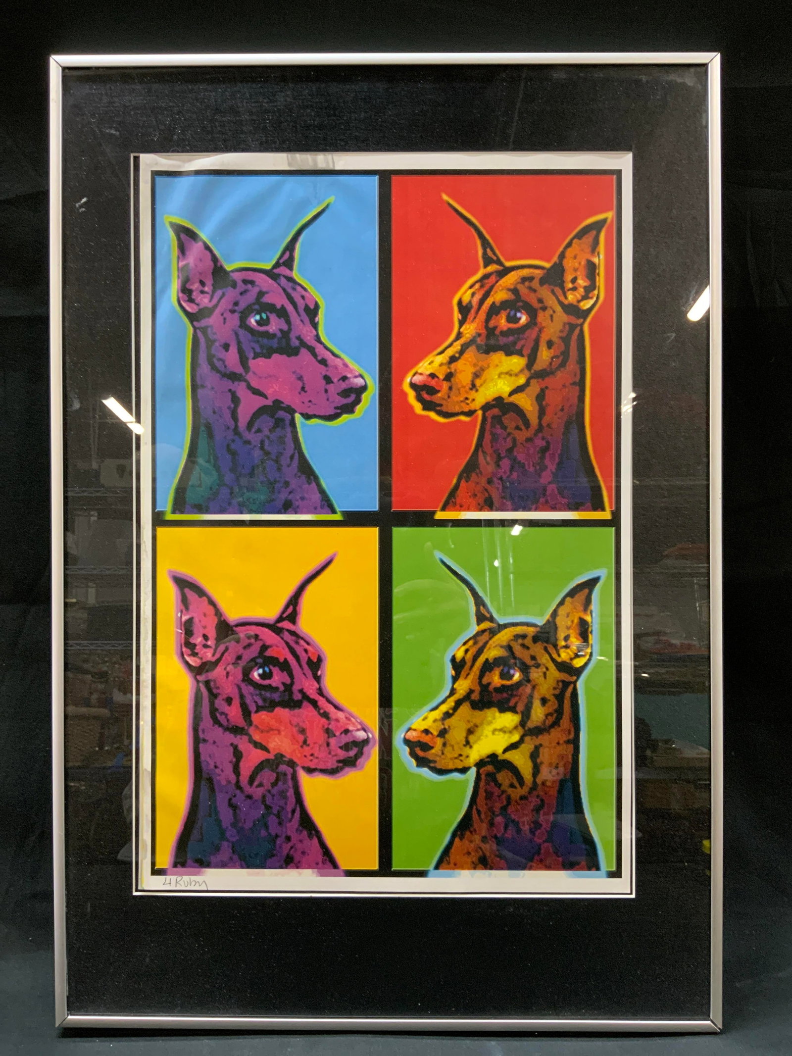 Sgnd Doberman Pinscher Dog Pop Art Poster Framed (1 of 7)