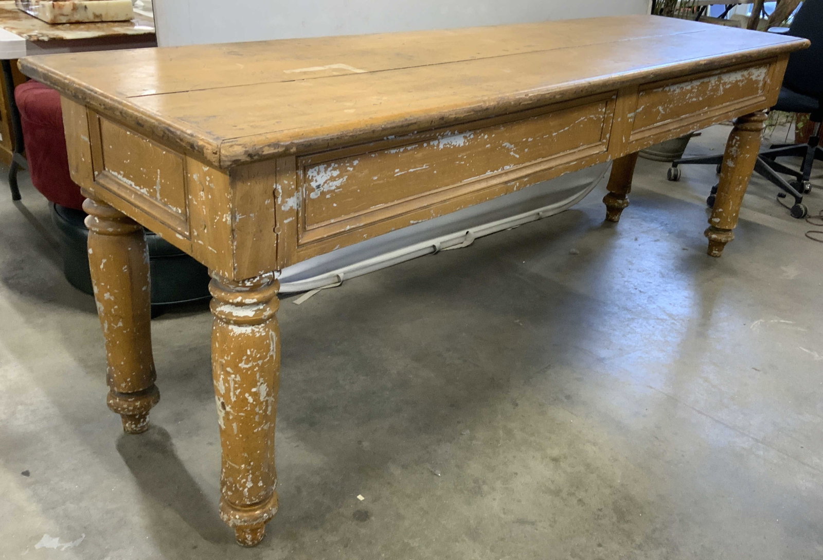 8ft Antique Rustic Pine Wood Harvest Table (1 of 16)