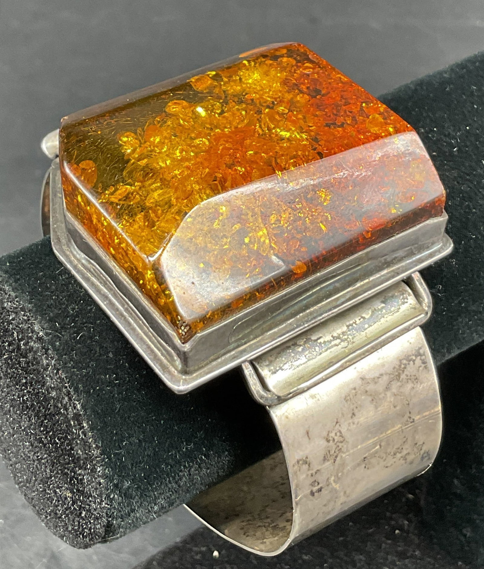 Vtg Sterling Silver Cognac Amber Cuff Bracelet (1 of 8)