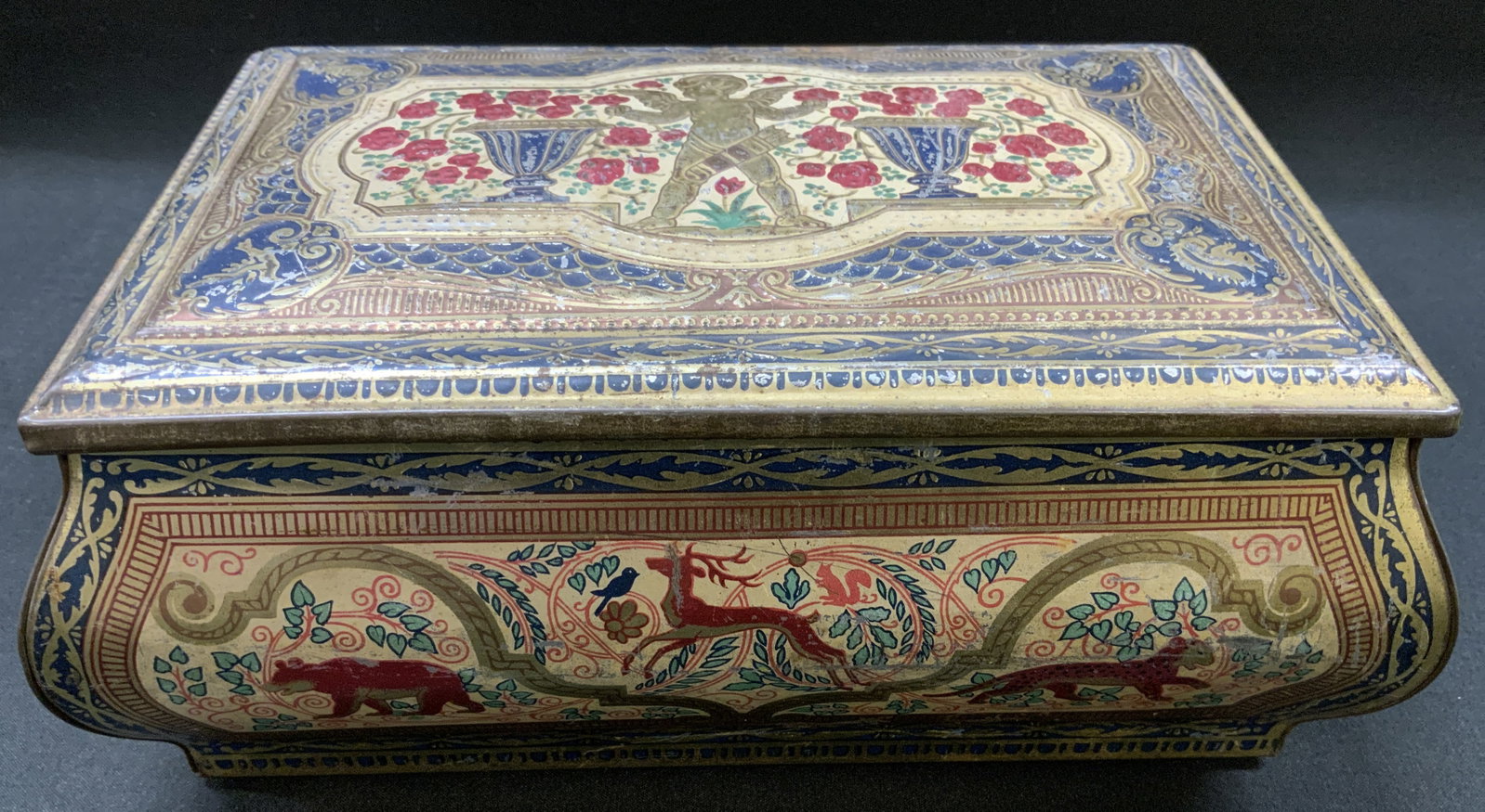 Vtg England Embossed Cherub Woodland Biscuit Tin (1 of 8)