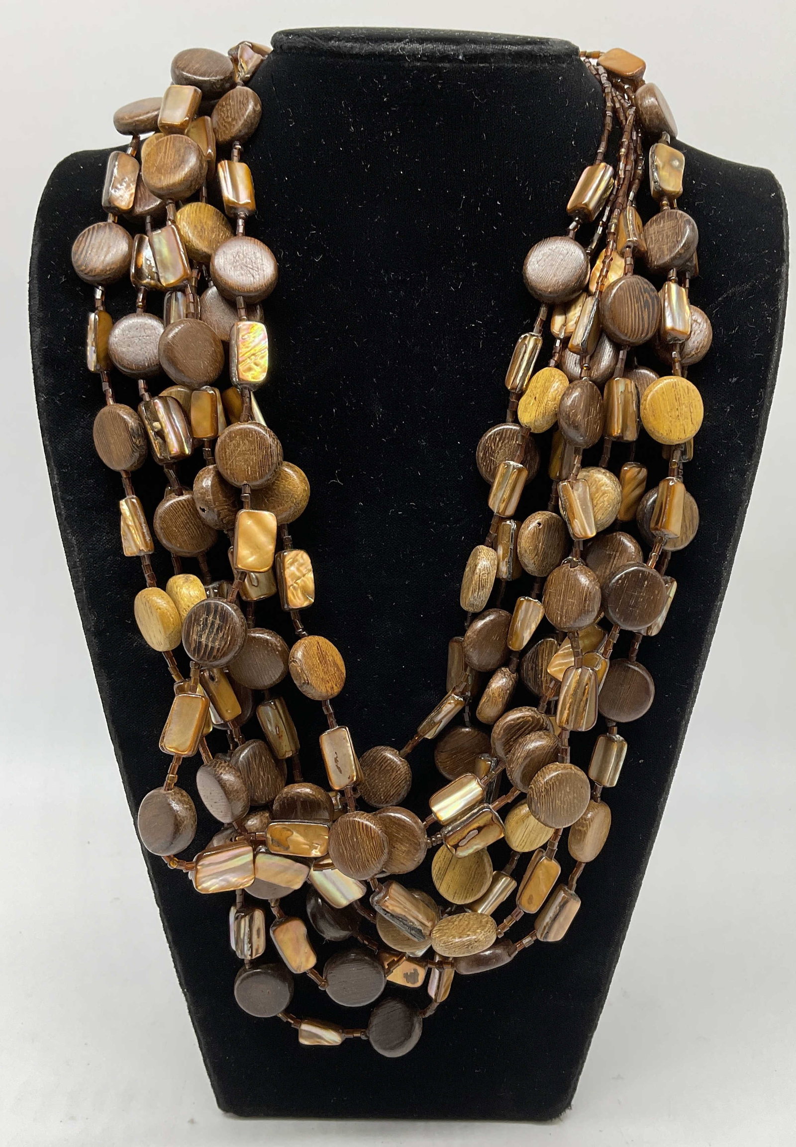 VTG Multi-Strand Natural Wood & Shell Necklace (1 of 6)