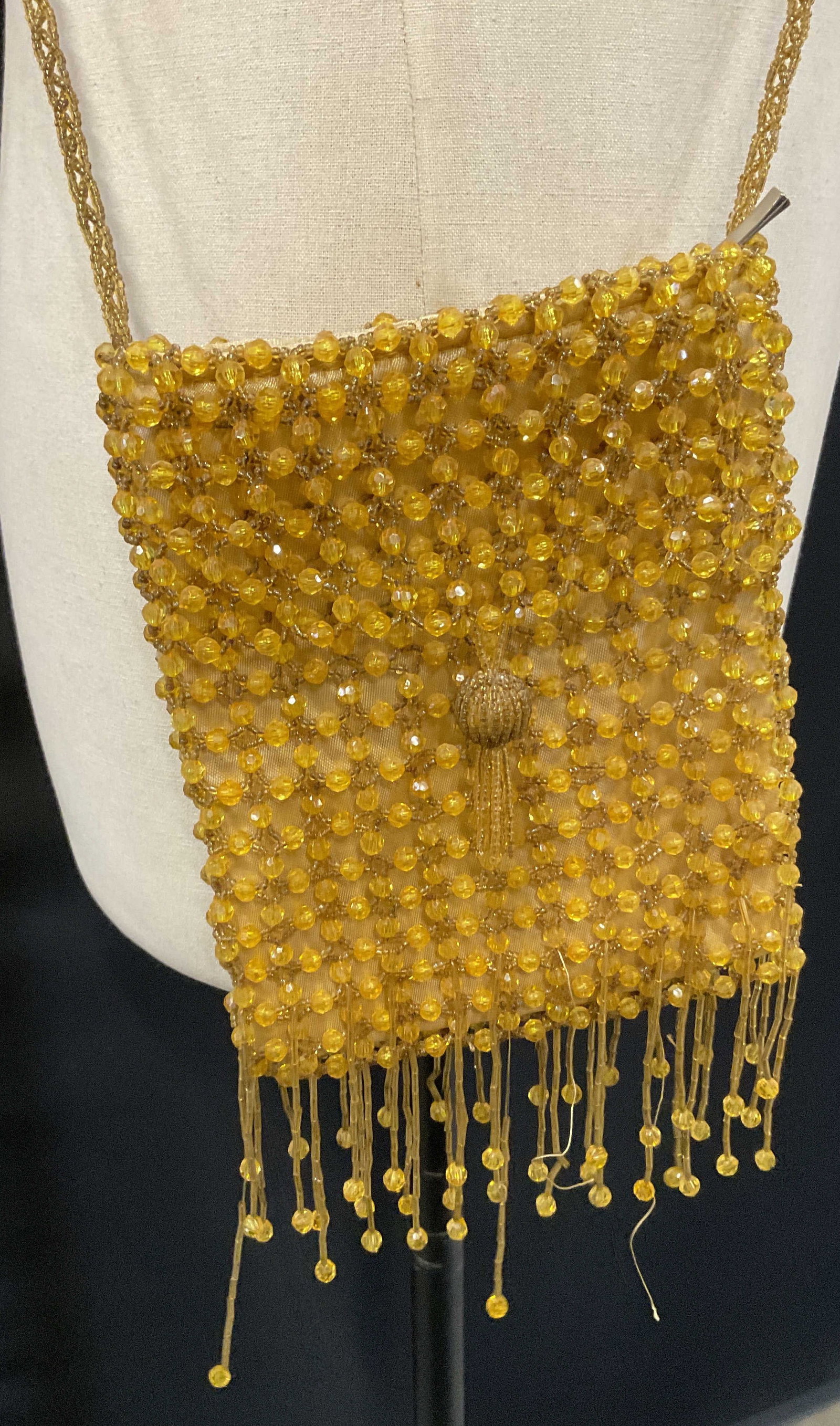 VTG 70s Bijoux Terner Amber Beaded Fringe Bag (1 of 6)
