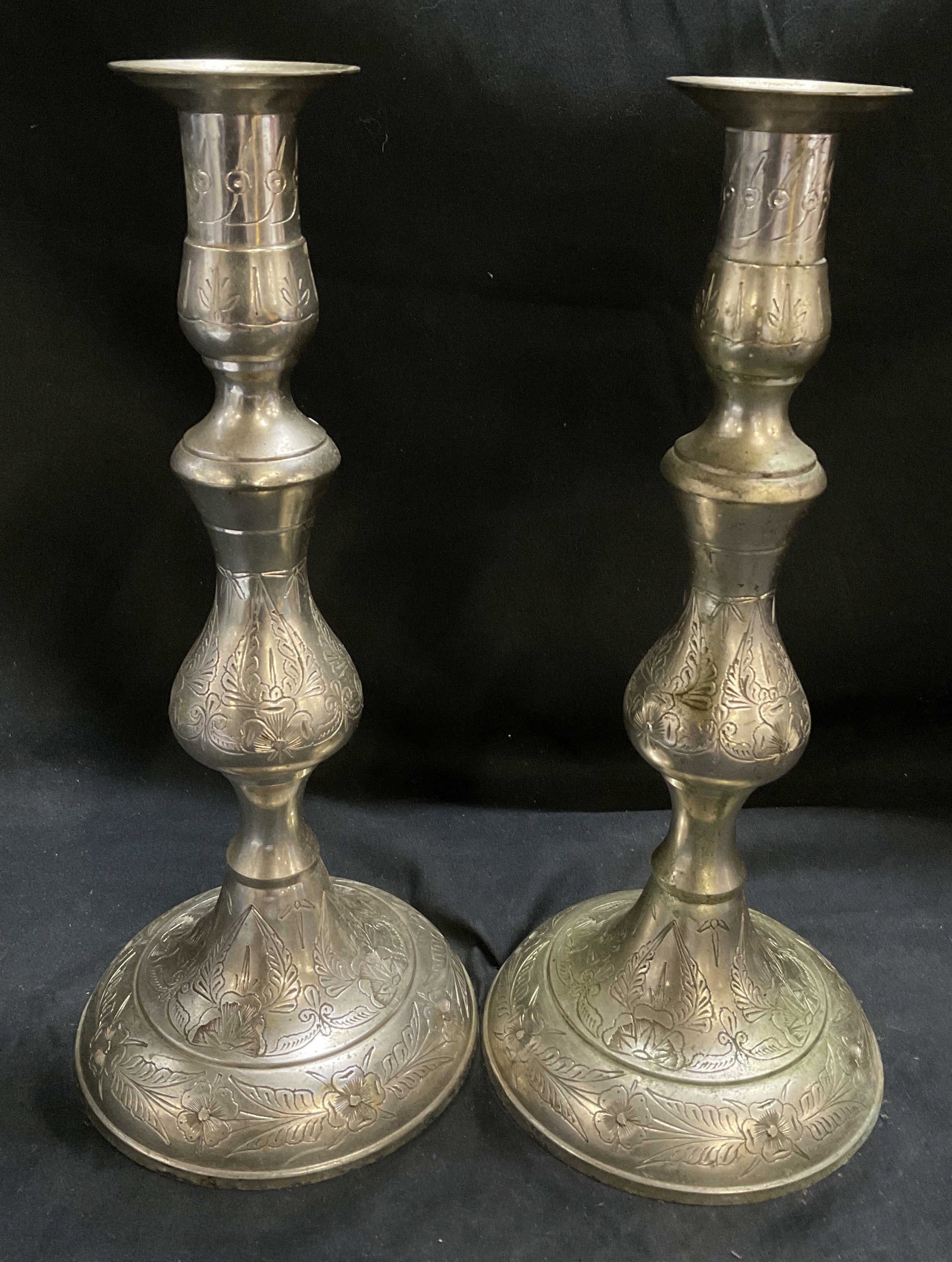 Pair VTG Silver-Toned Brass Candlesticks INDIA (1 of 6)