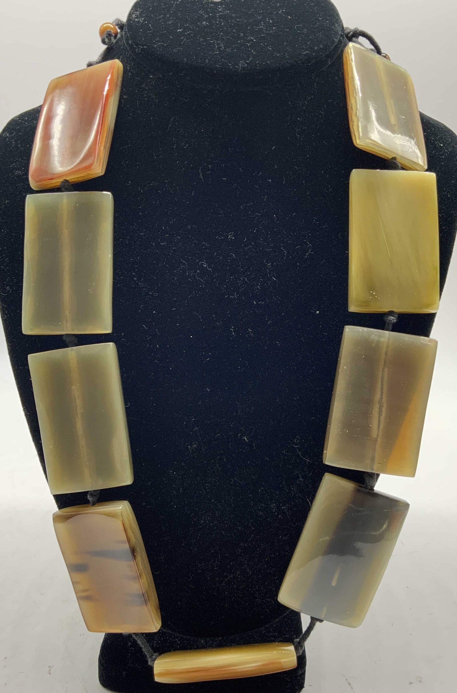 Vtg Faux Horn Resin Plaque Cord Necklace (1 of 6)