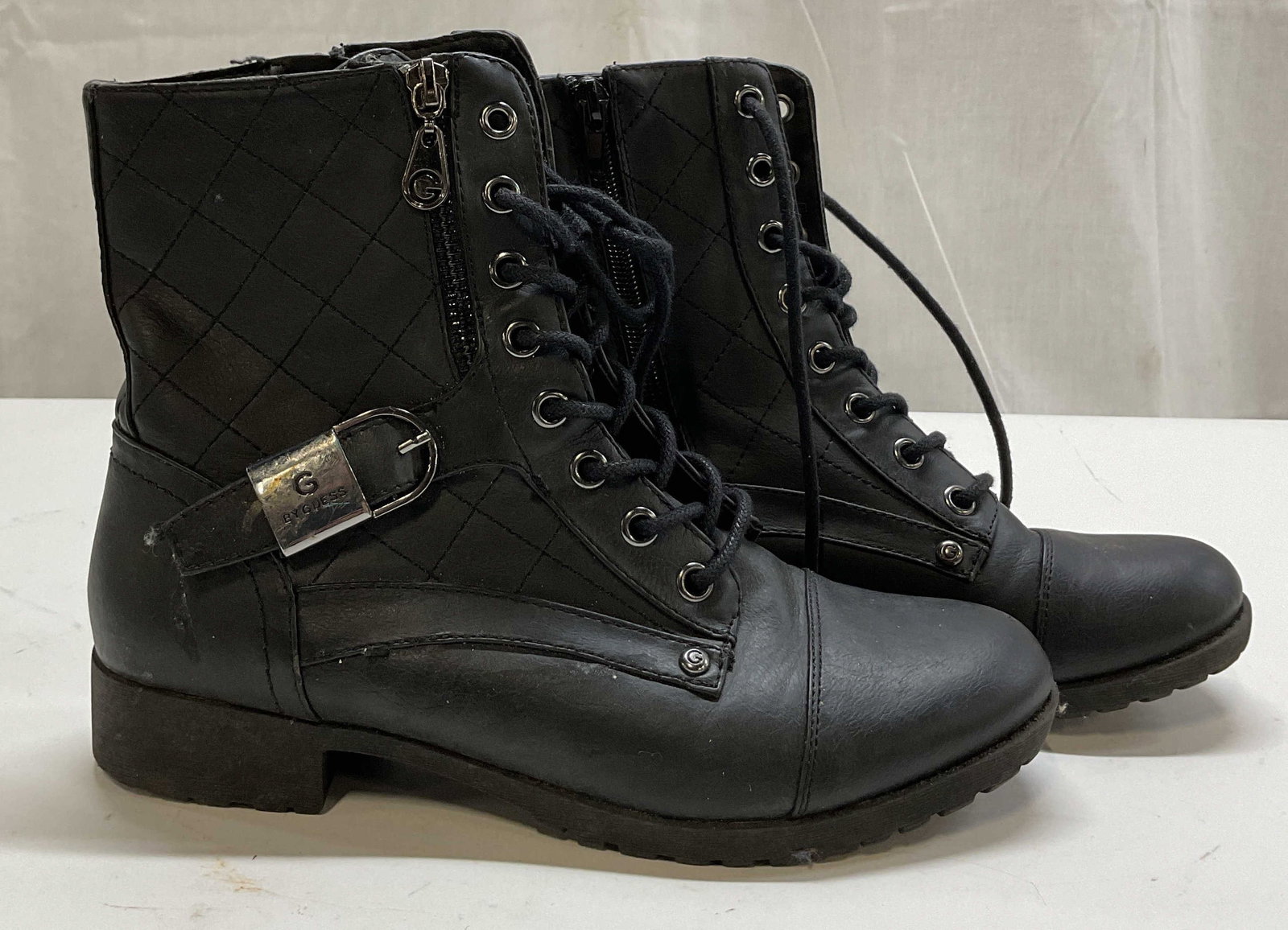 G By Guess Black Leather Quilted Combat Boots (1 of 10)