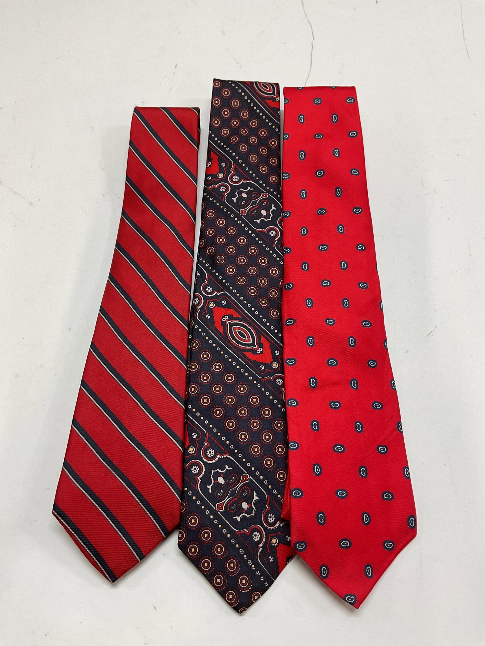 Lot 3 Assorted Red Pattern Silk Neck Ties - 2
