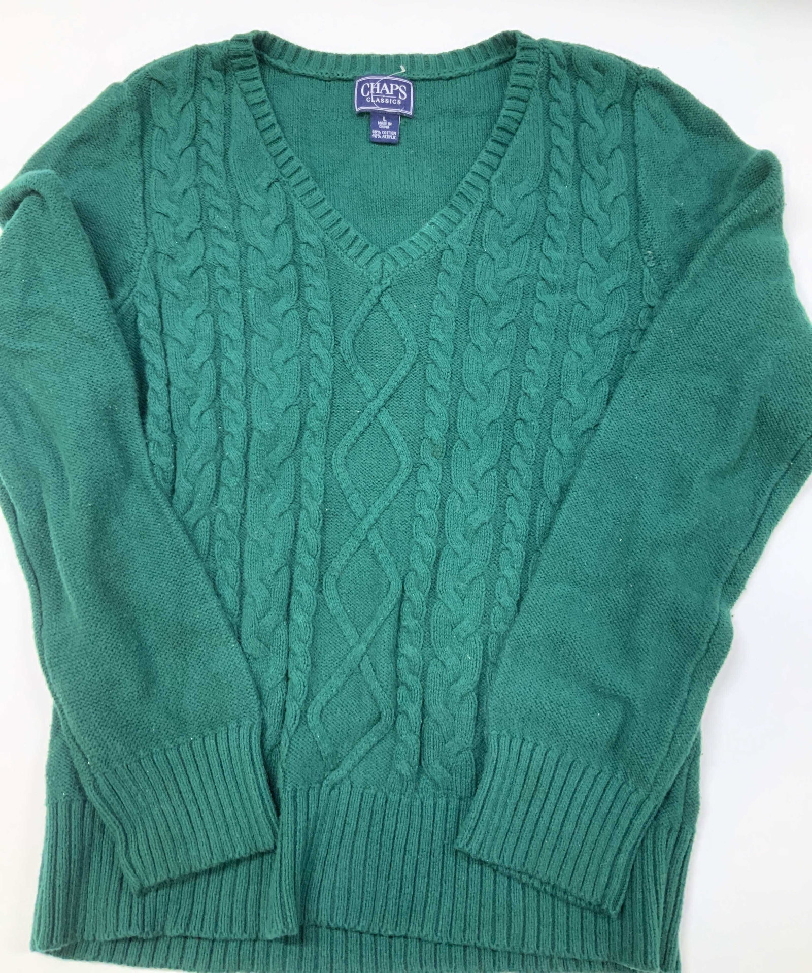 Vntg Chaps Classics cable knit green sweater (1 of 6)
