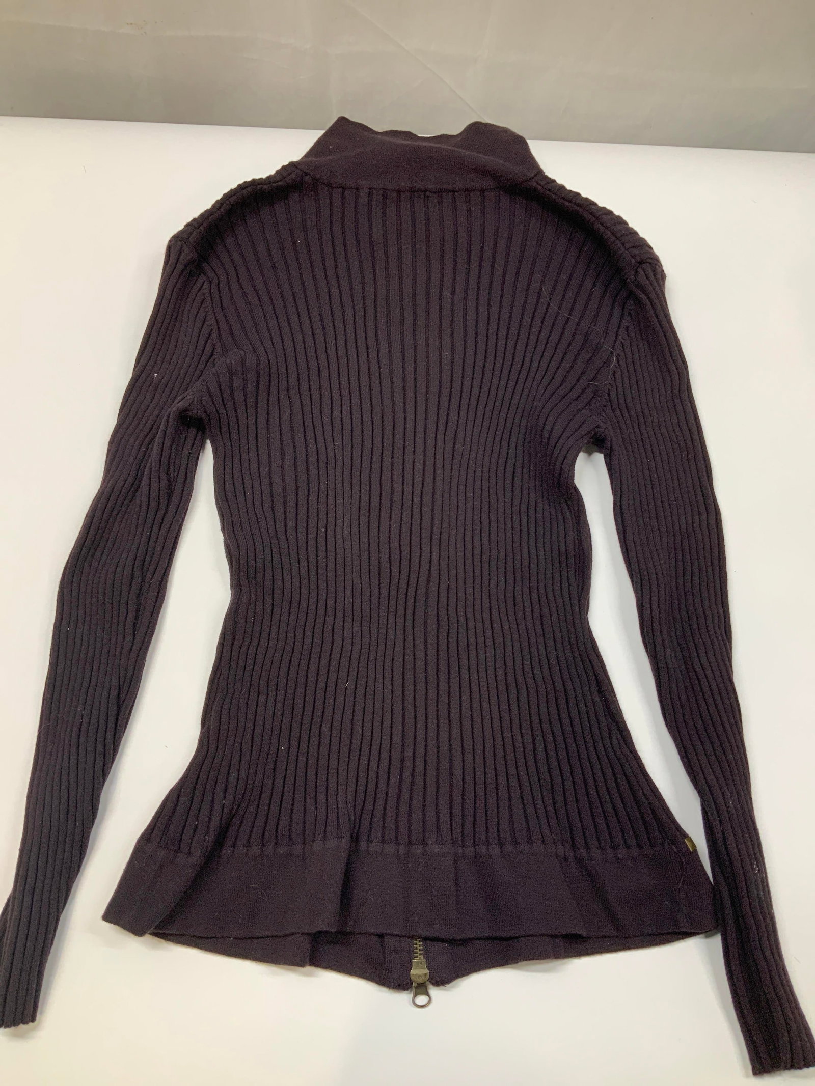 Vntg brown ribbed zip up jacket with studs - 2