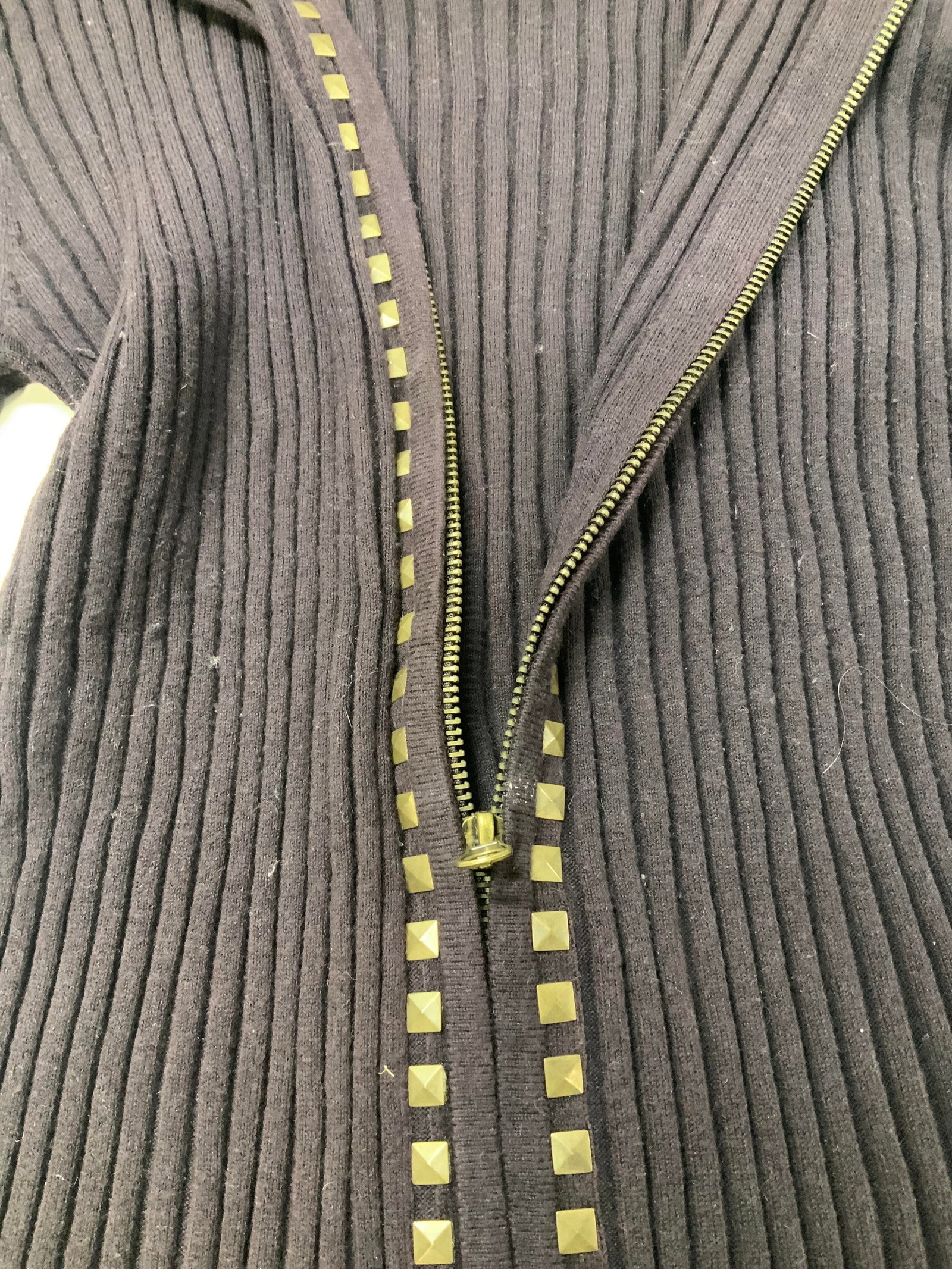 Vntg brown ribbed zip up jacket with studs - 5