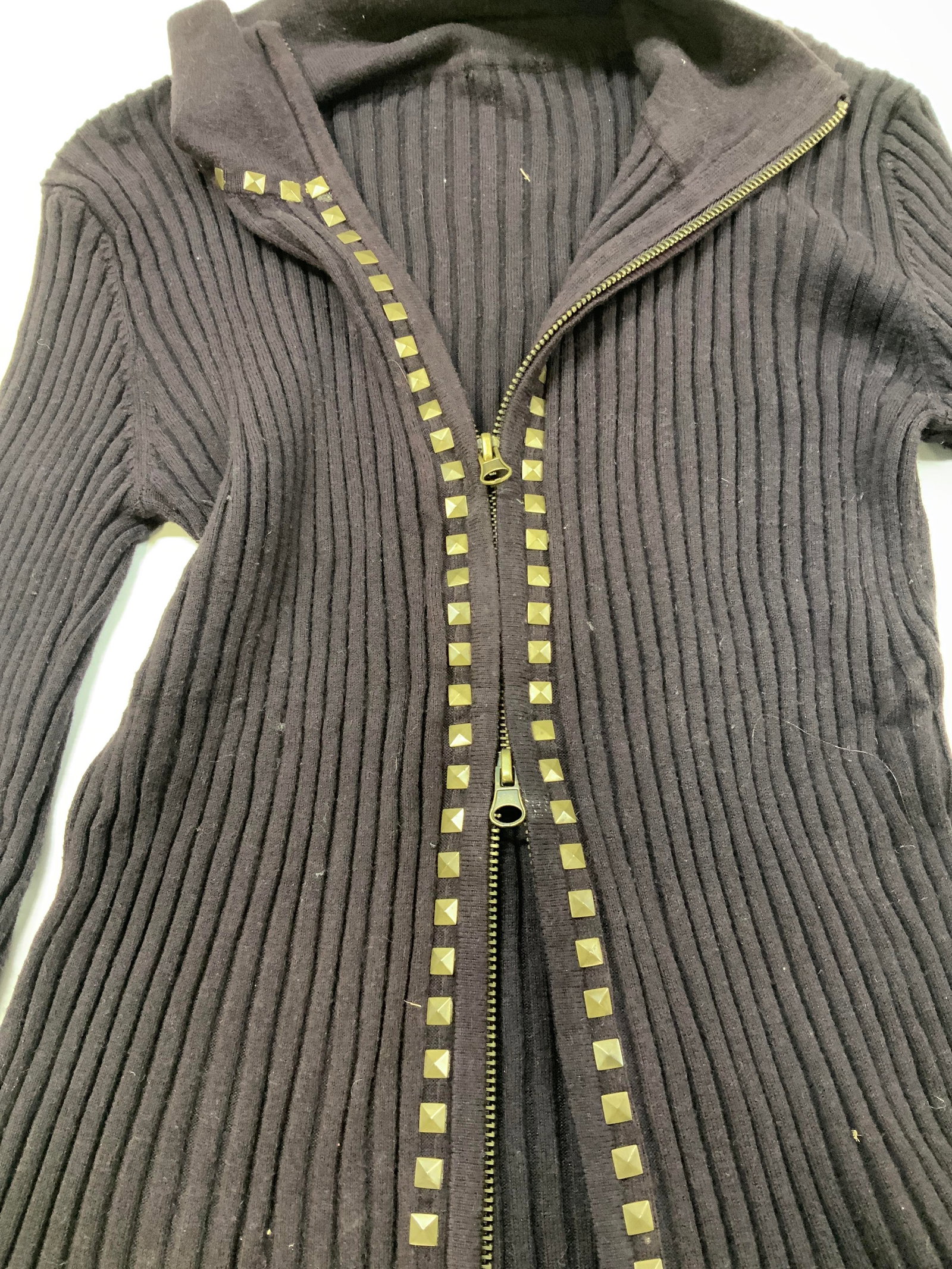 Vntg brown ribbed zip up jacket with studs - 6