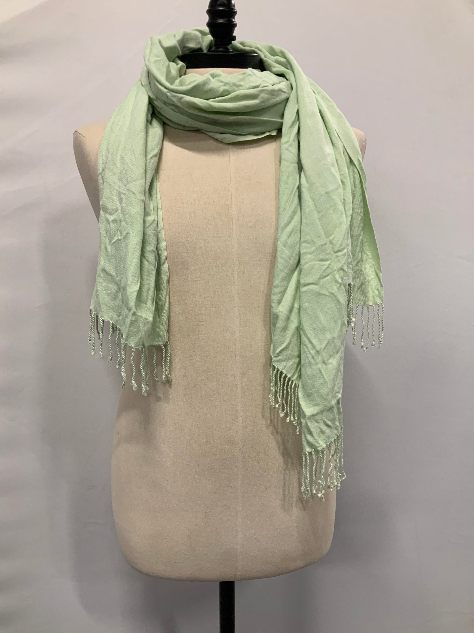 Light green pashmina style scarf - 3