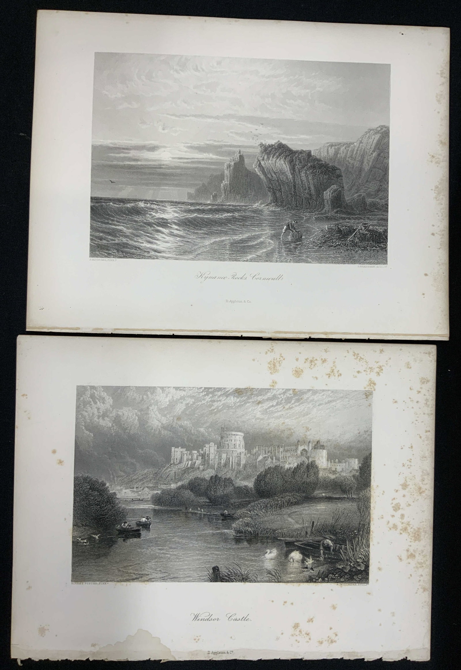 Vtg Set of 2 Unframed Engraving Art Prints: Vintage Set of 2 Unframed Engraving Art Prints, UK. Reproductions of the 1870s steel plate engravings designed by artist Myles Birket Foster and engraved by A. Willmore, Print 1 features Windsor Castl