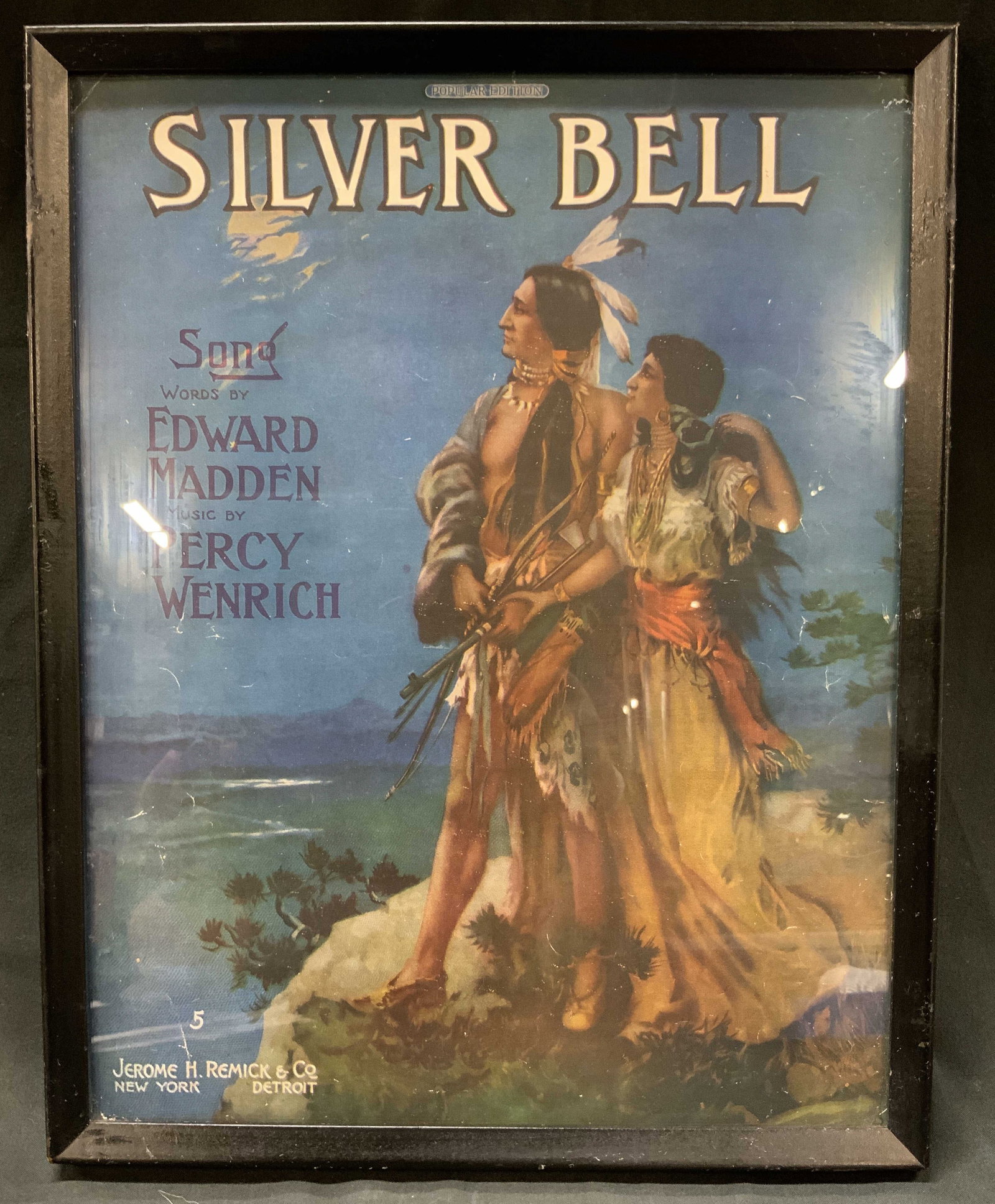 Vtg Frmd 1910 Silver Bell Native Music Litho Print (1 of 6)