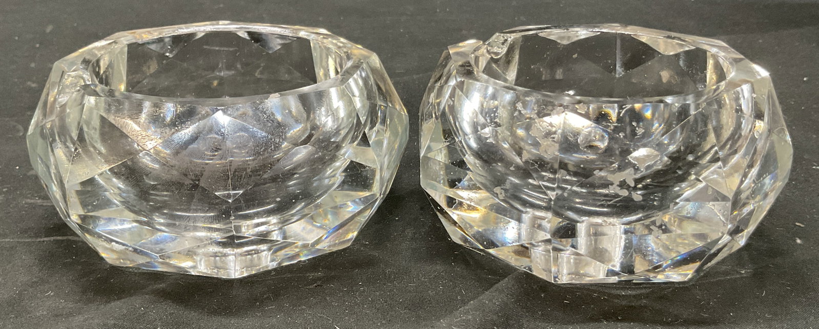 Pair Vintage Glass Faceted Ashtrays (1 of 6)