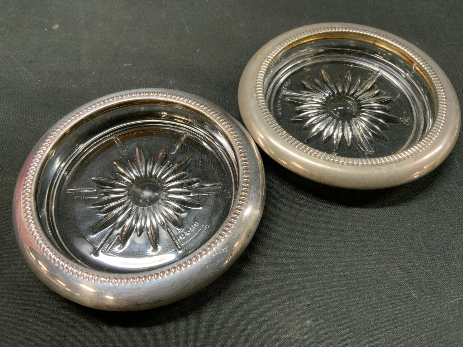 Vtg Set2 Leonard Glass Silverplate Coasters, ITALY (1 of 6)