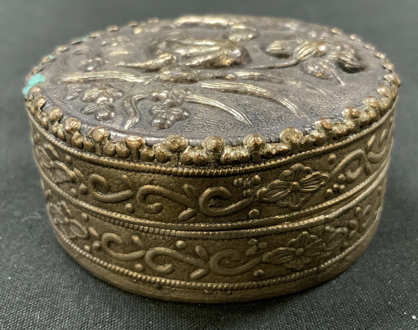 Vtg Chinese Silver Plated Frog Compact Mirror Box (1 of 6)
