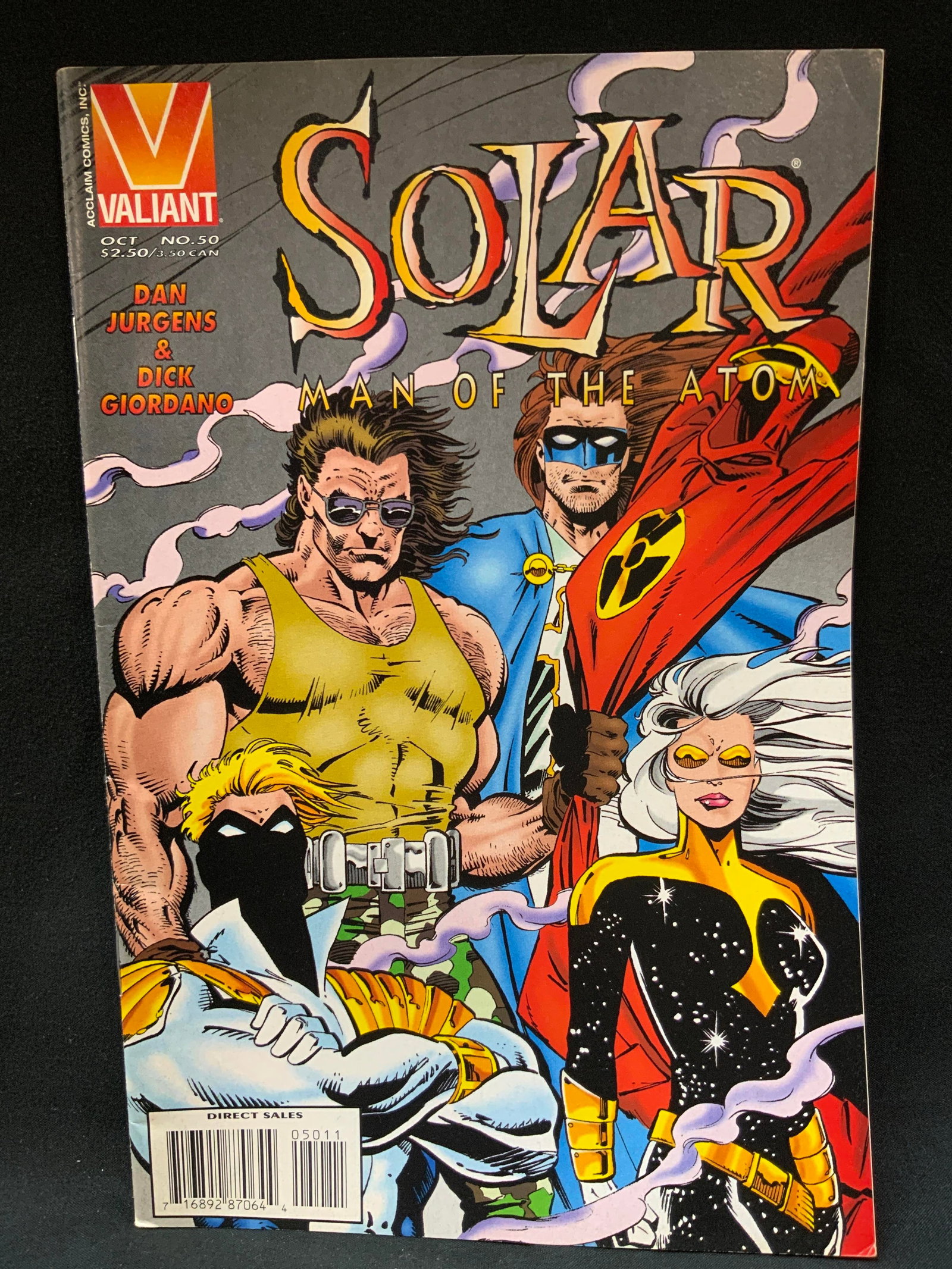 Vtg Valiant Solar Man Of Atom 50 Oct 1995 Comic Bk: Vintage Solar, Man of the Atom 1991 series #50. Story title, Brave New World? Conclusion part 5. Published by Valiant Comics. Script and cover art by Dan Jurgens, interior artwork by Dick Giordano.