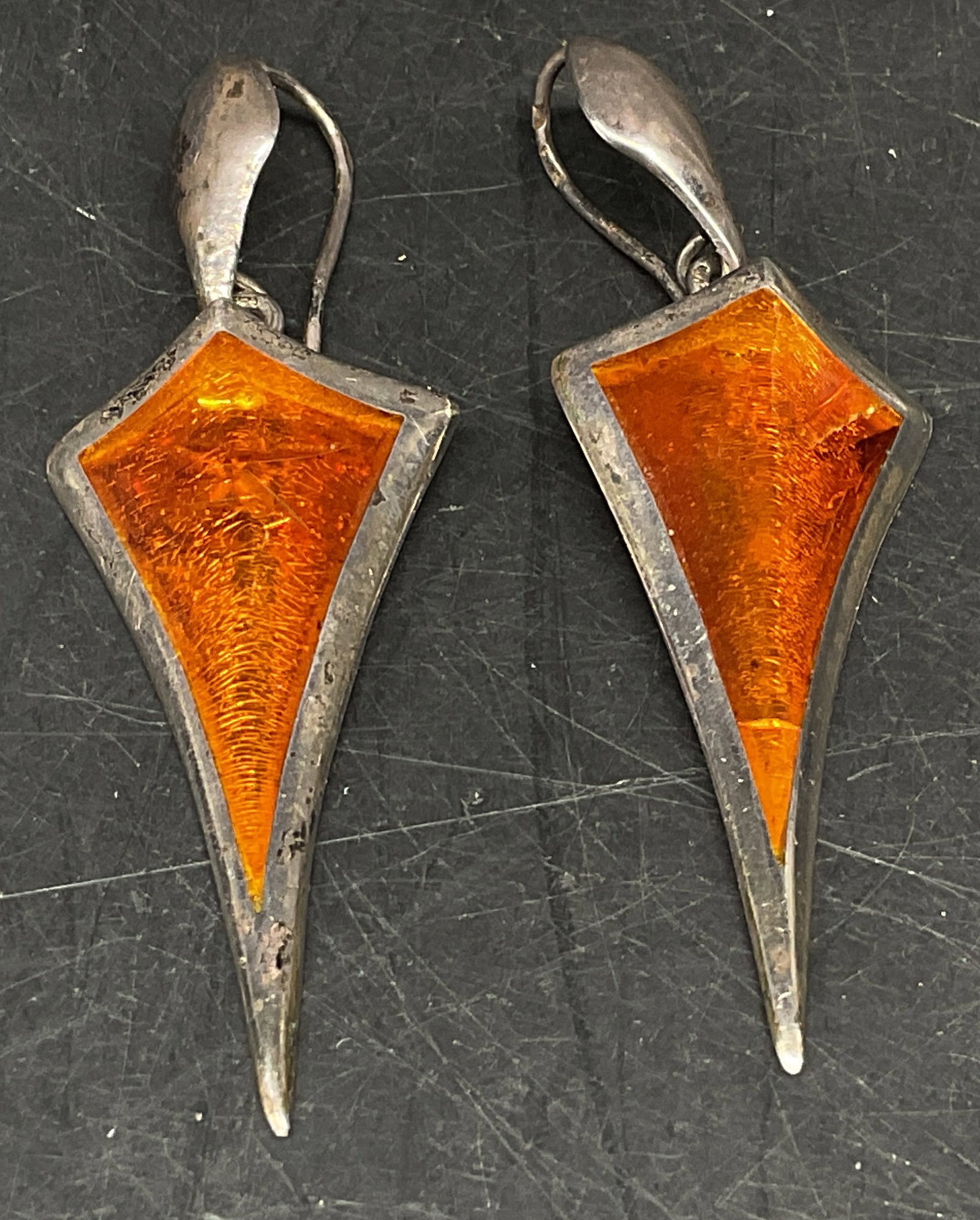 Vintage Kite-Shaped Sterling & Amber Earrings (1 of 6)