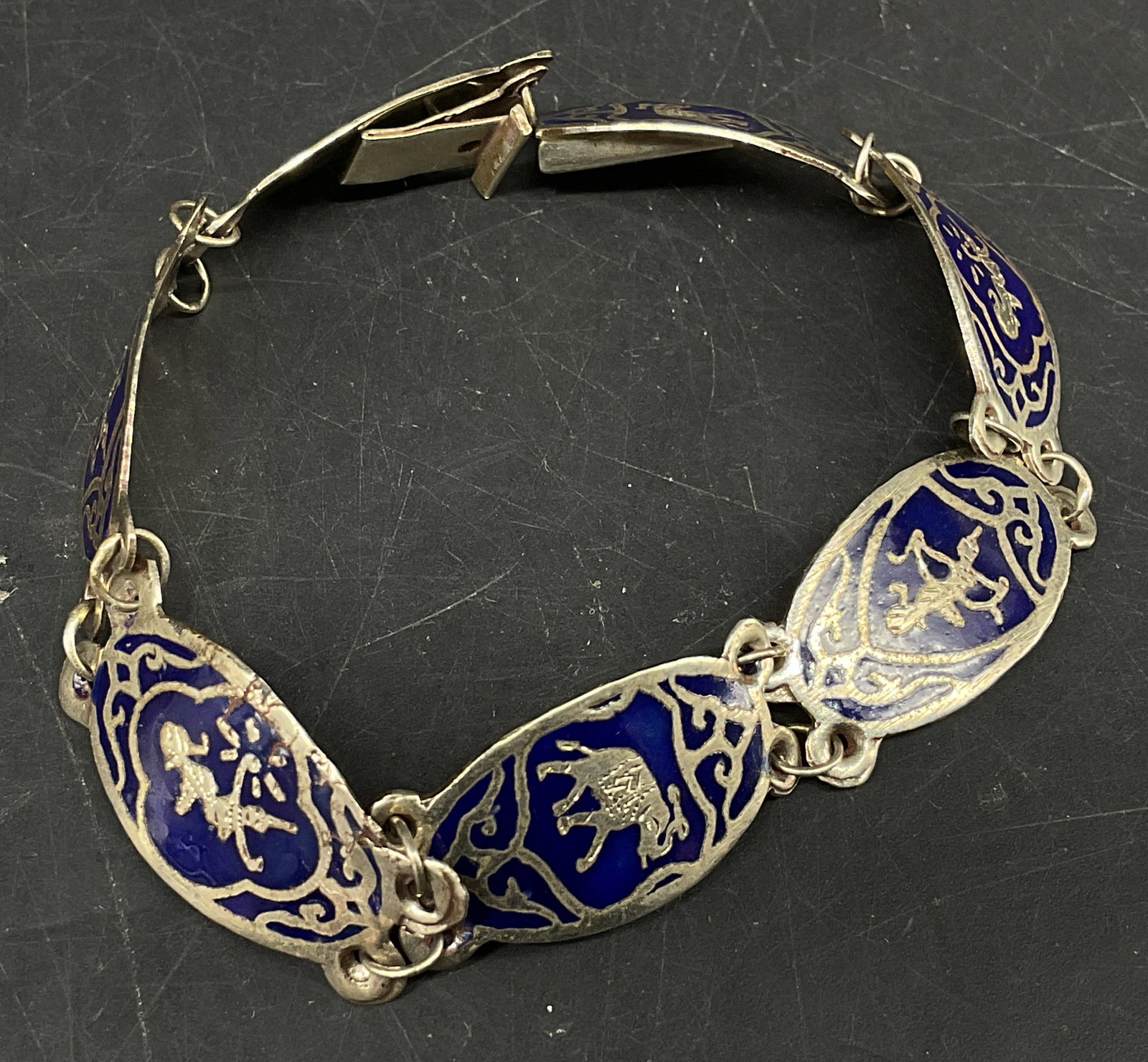 Silver-Toned Enamel Elephant Panel Bracelet (1 of 6)