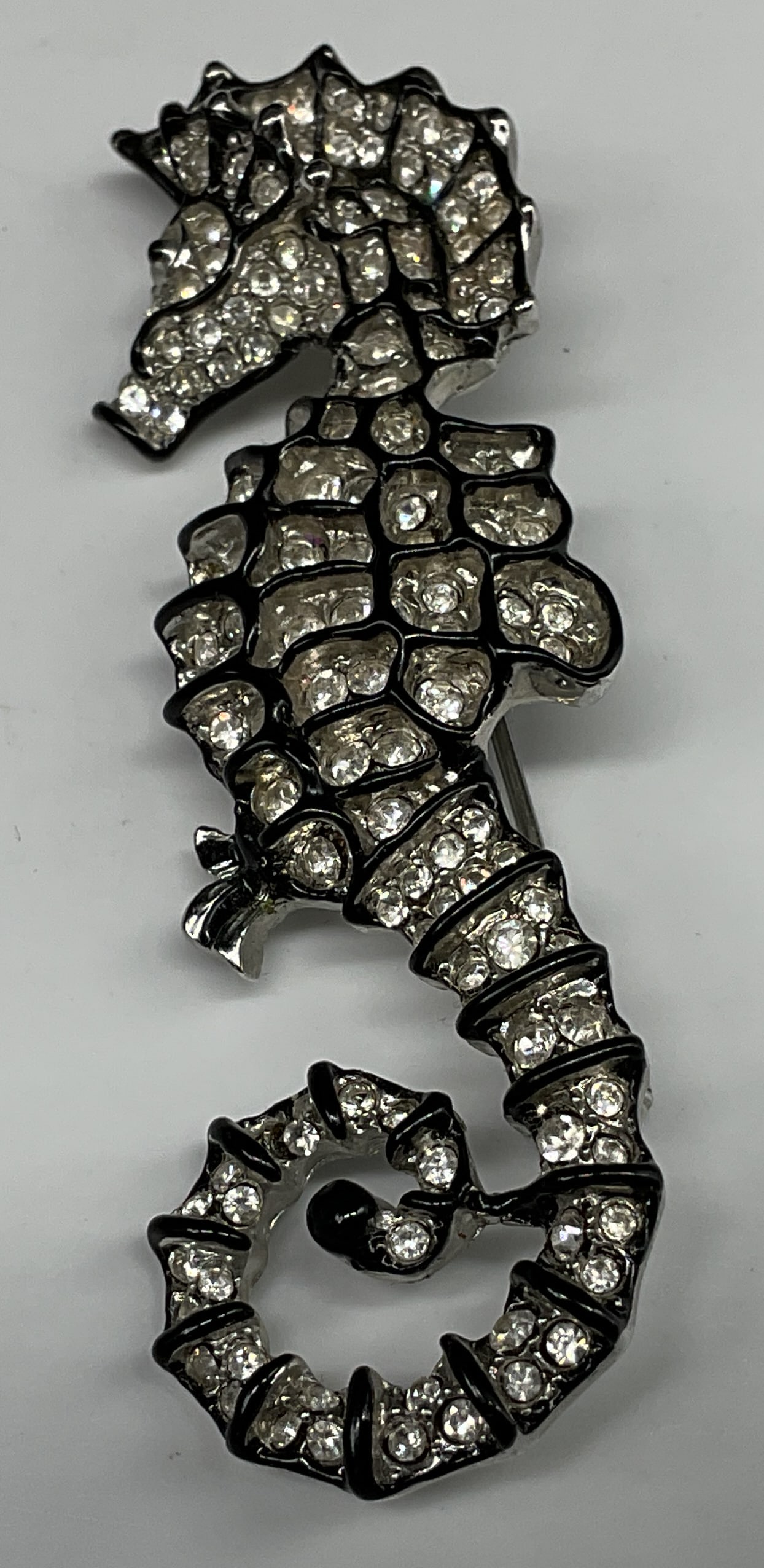 Vtg KJL Enamel Rhinestone Seahorse Brooch (1 of 7)