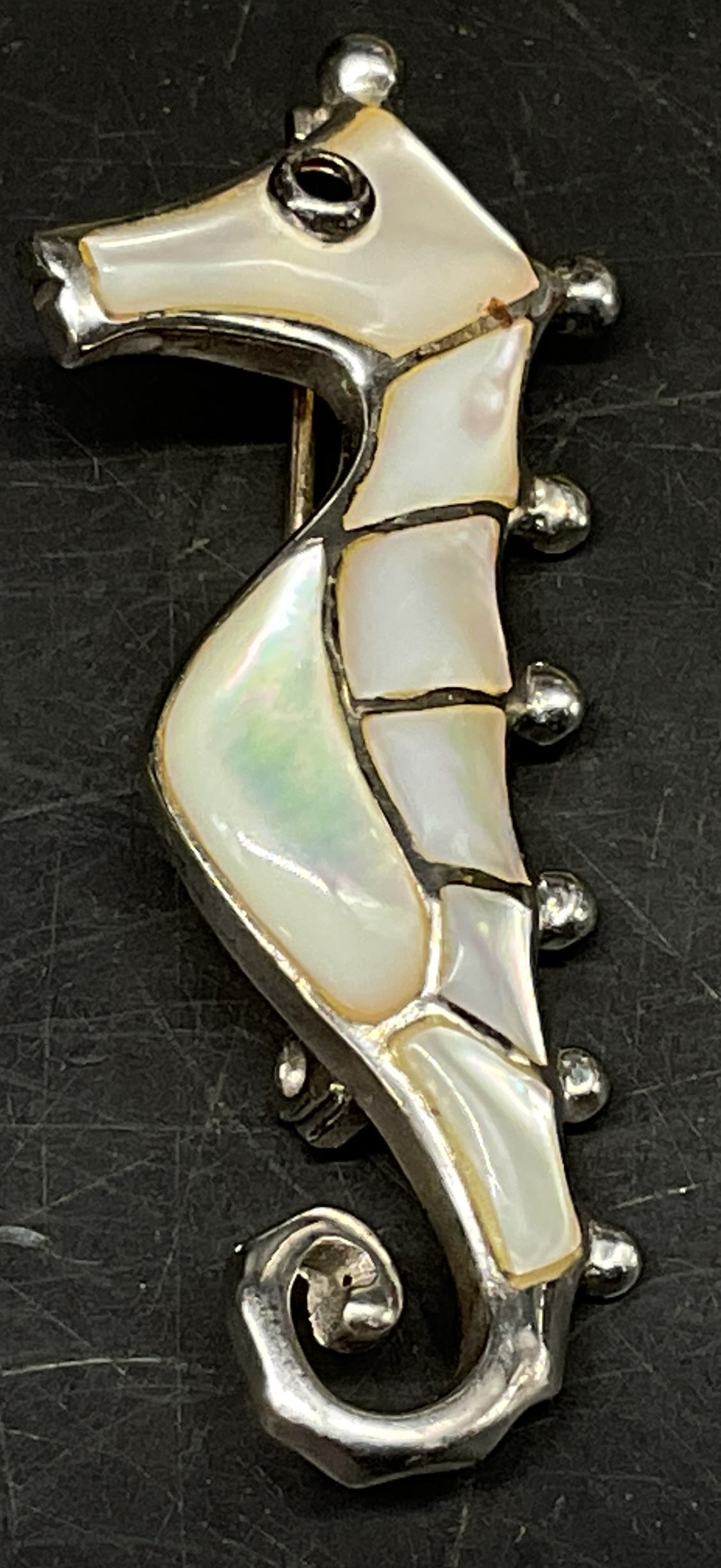 Sterling Mother-Of-Pearl Seahorse Brooch THAI (1 of 7)