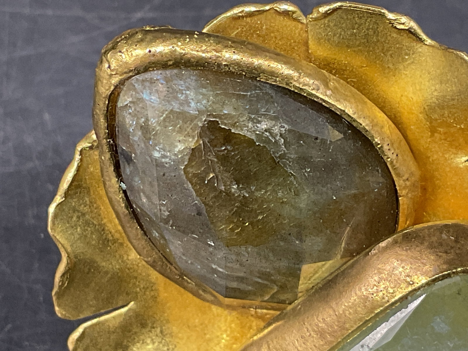 Scalloped Brass Gemstone Statement Ring - 6