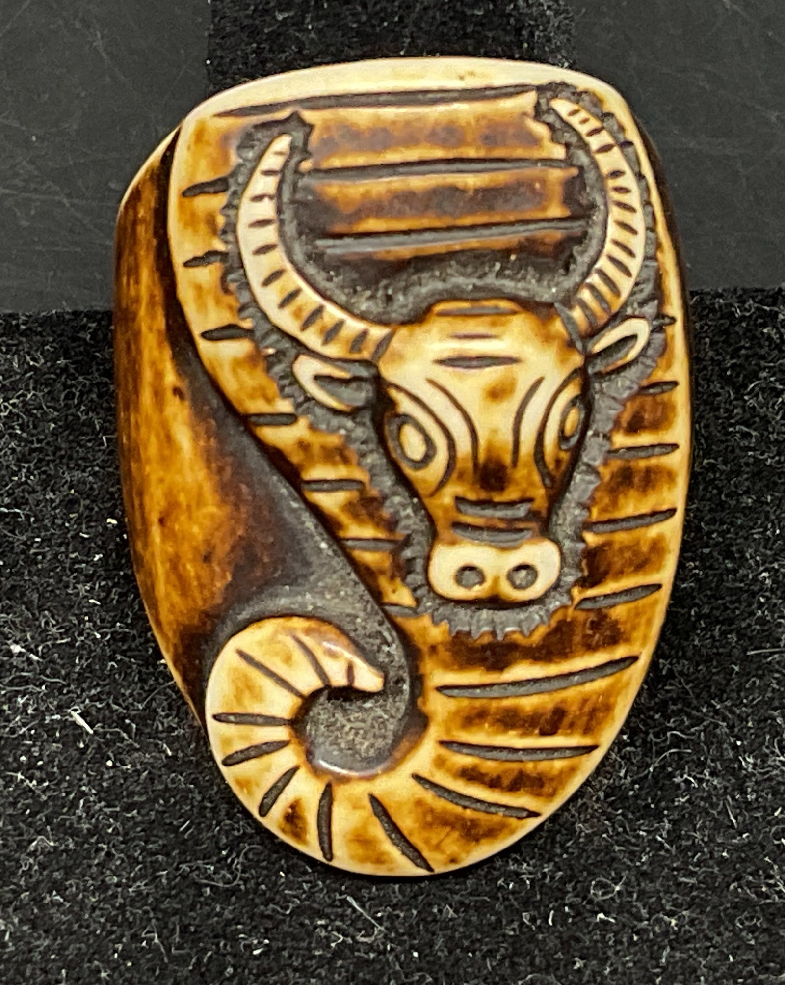 Carved Animal Bone Bull Design Ring (1 of 6)