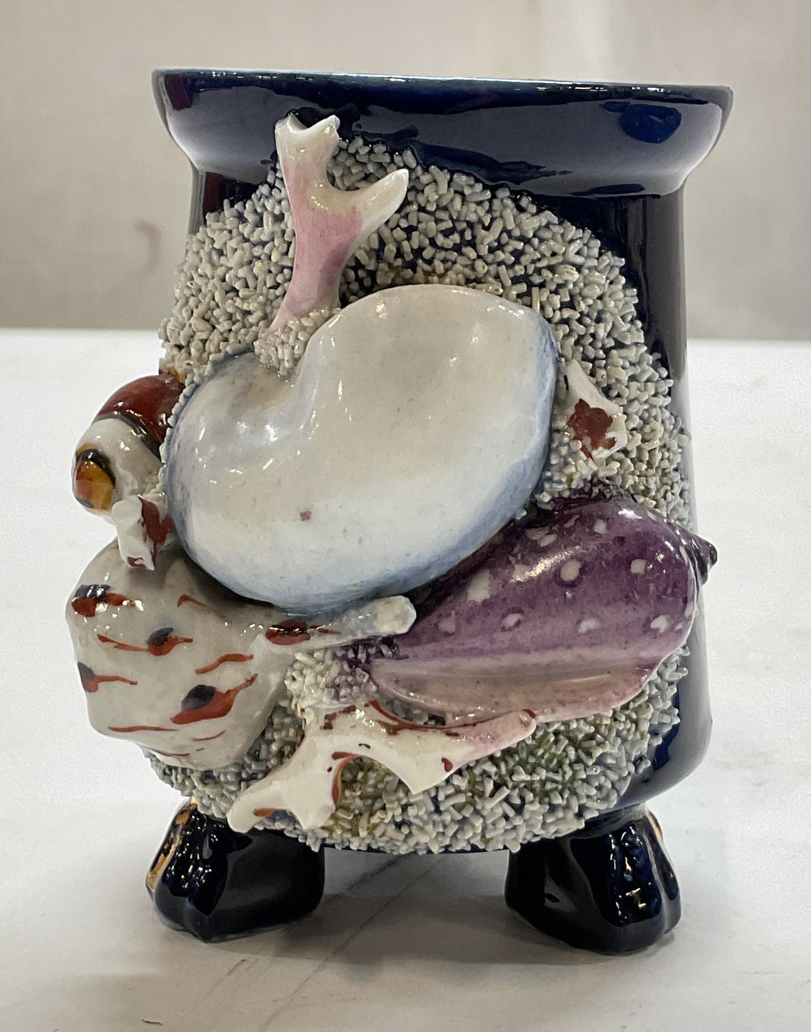 Vintage Ceramic Cobalt Blue Footed Shell Vase (1 of 7)