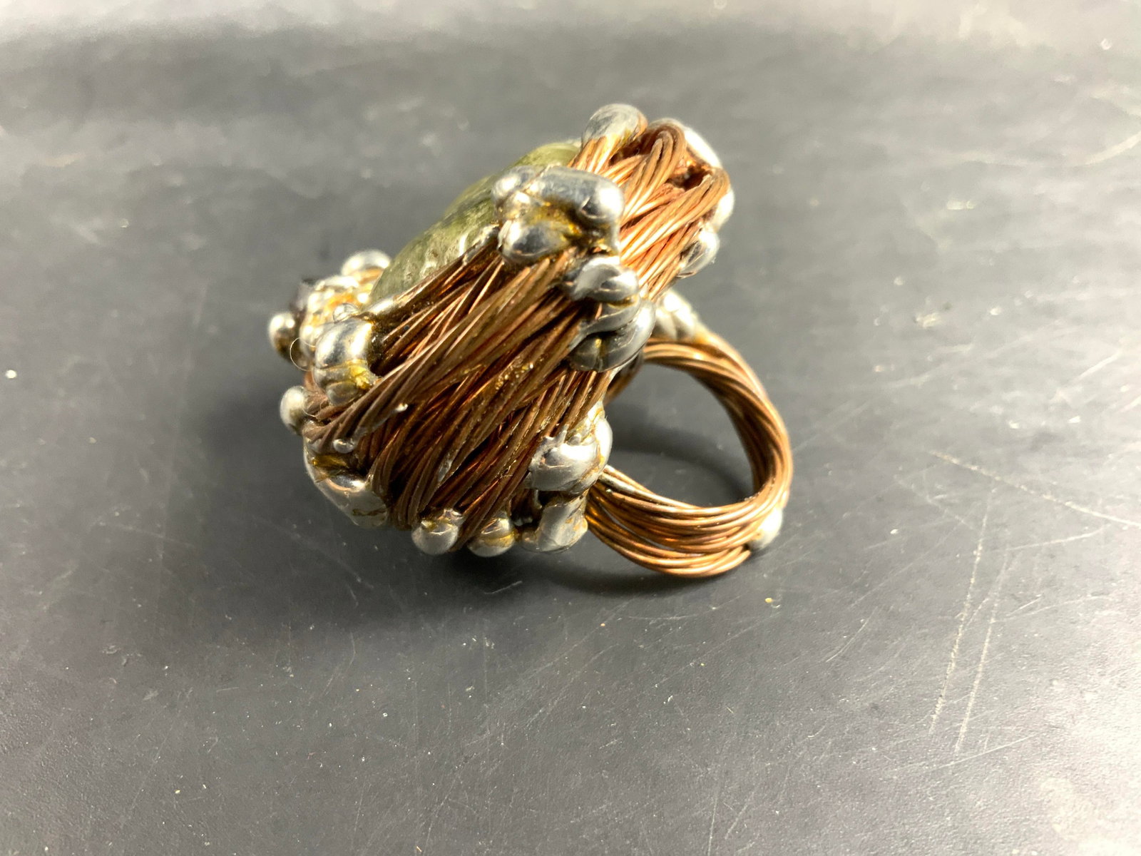 Lg Artisan Stone Copper Silver Statement Ring - 3