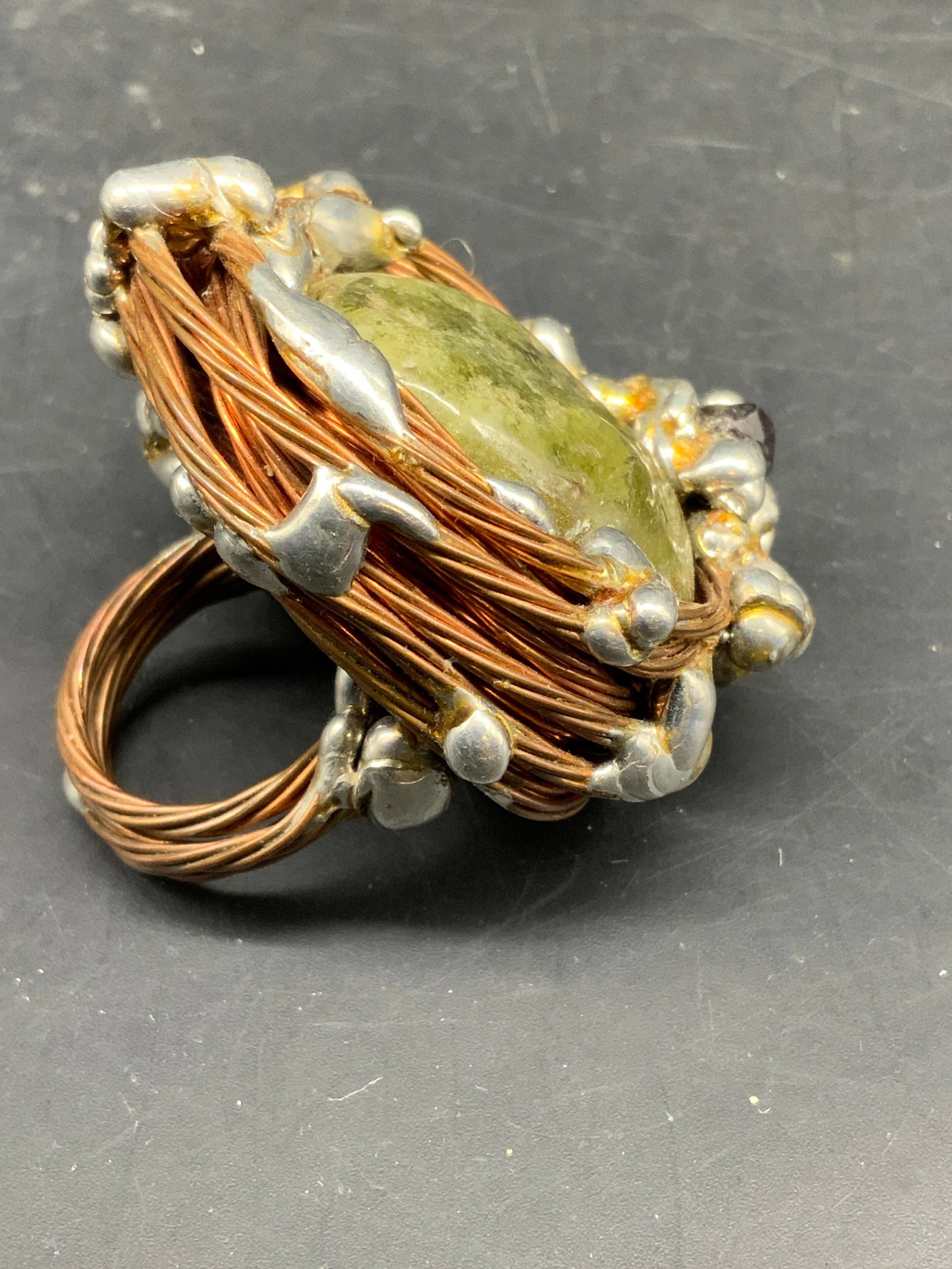 Lg Artisan Stone Copper Silver Statement Ring - 5