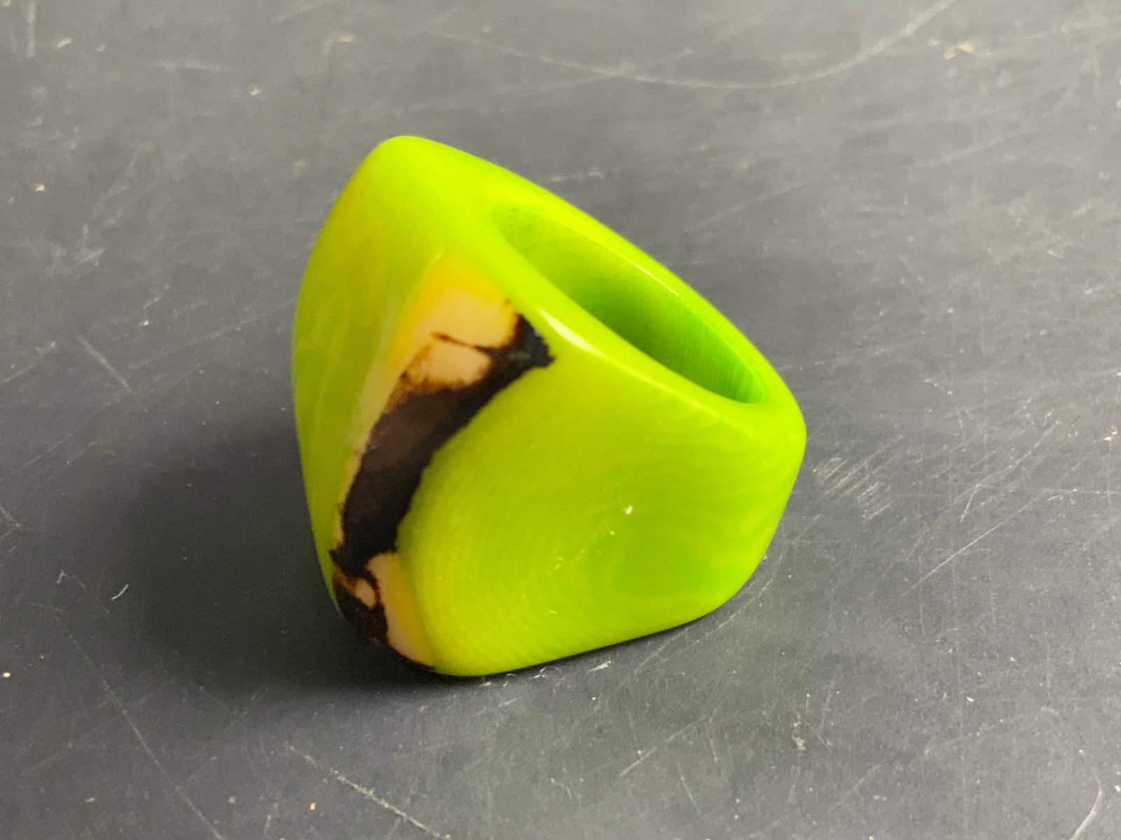 Lime Green Statement carved Ring - 2