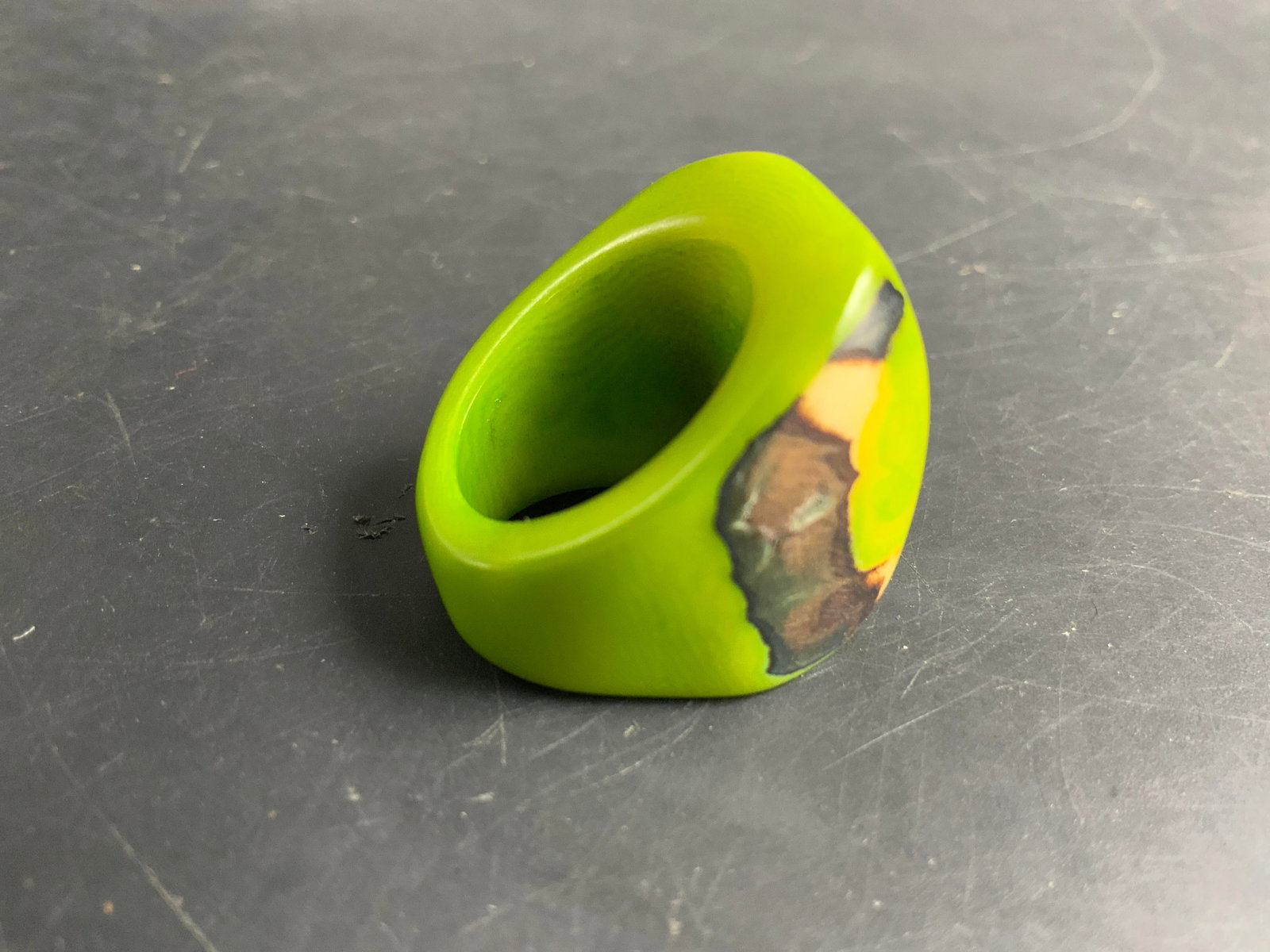 Lime Green Statement carved Ring - 4