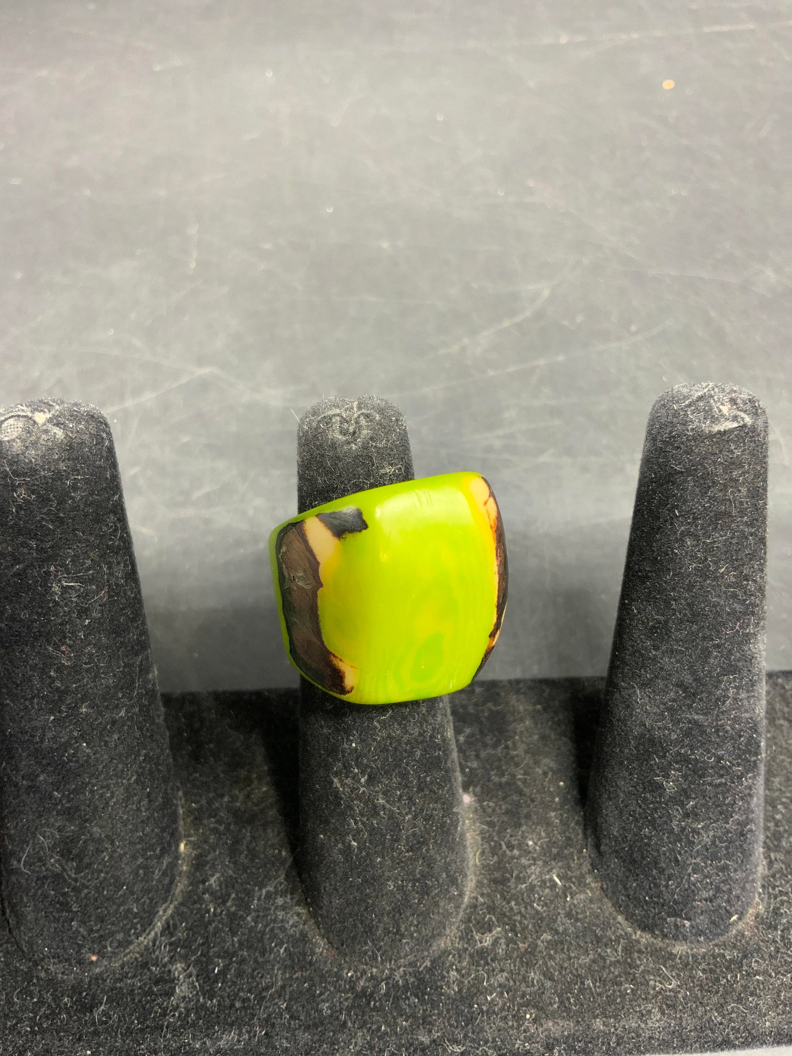 Lime Green Statement carved Ring - 5