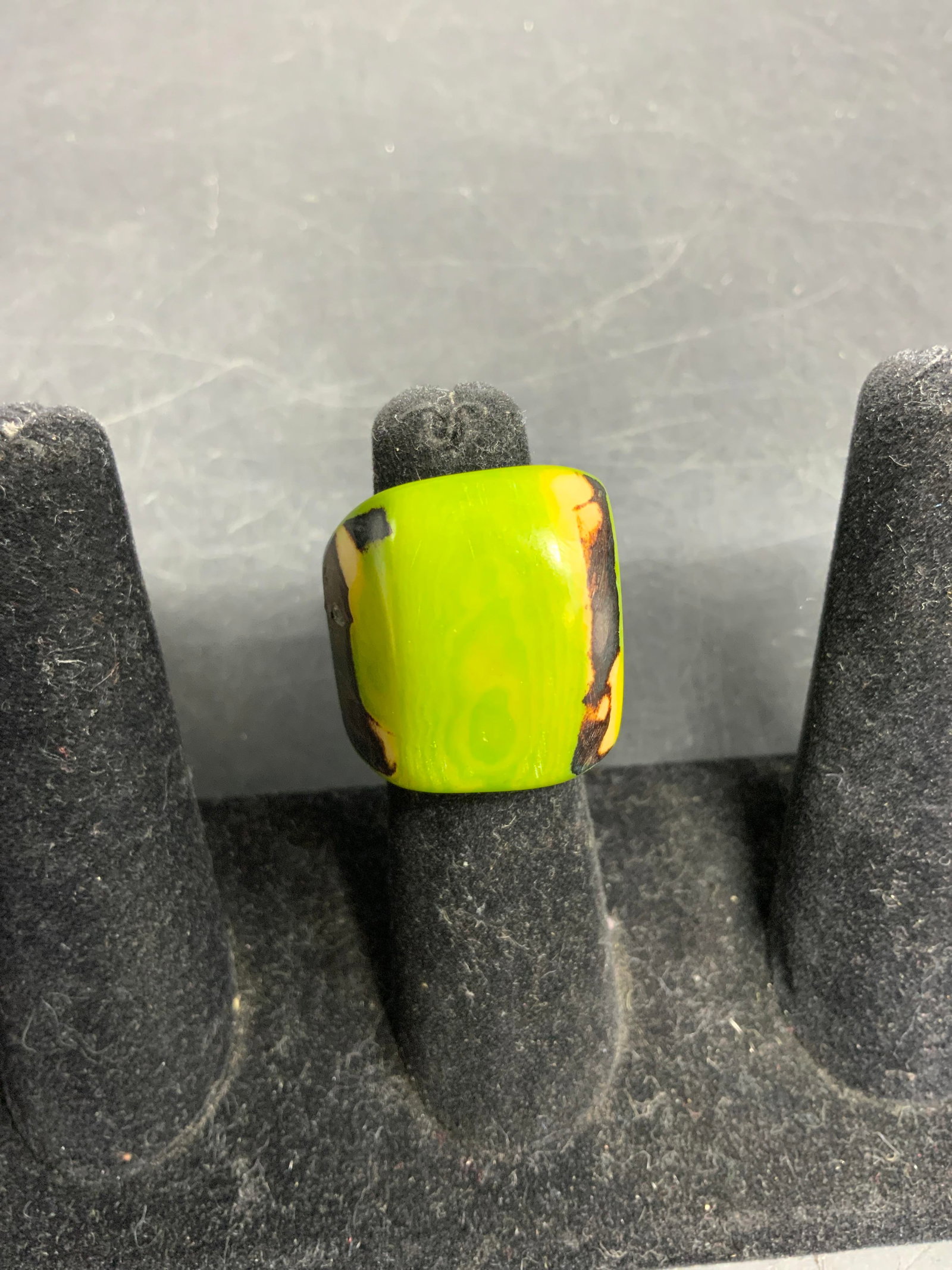 Lime Green Statement carved Ring - 6