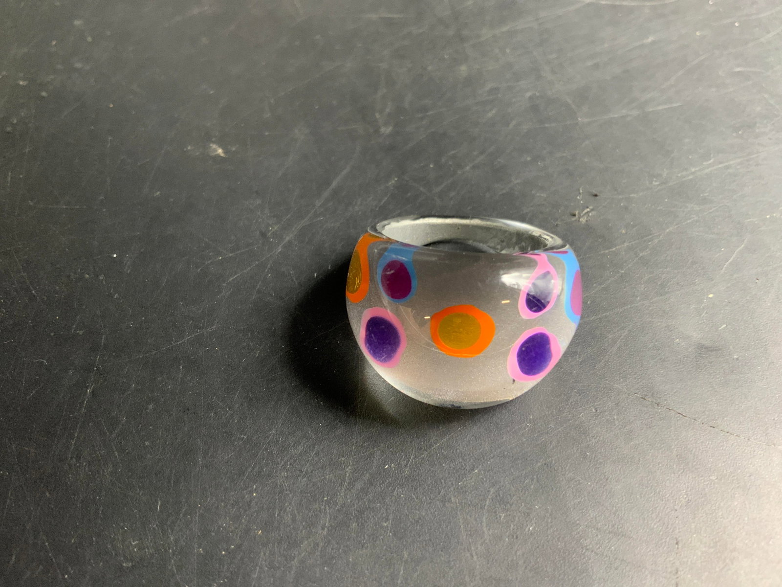 Chunky Lucite Polka Dot Statement Ring - 2