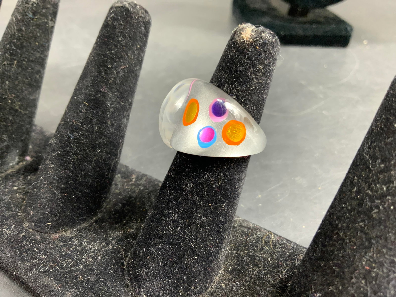Chunky Lucite Polka Dot Statement Ring - 7