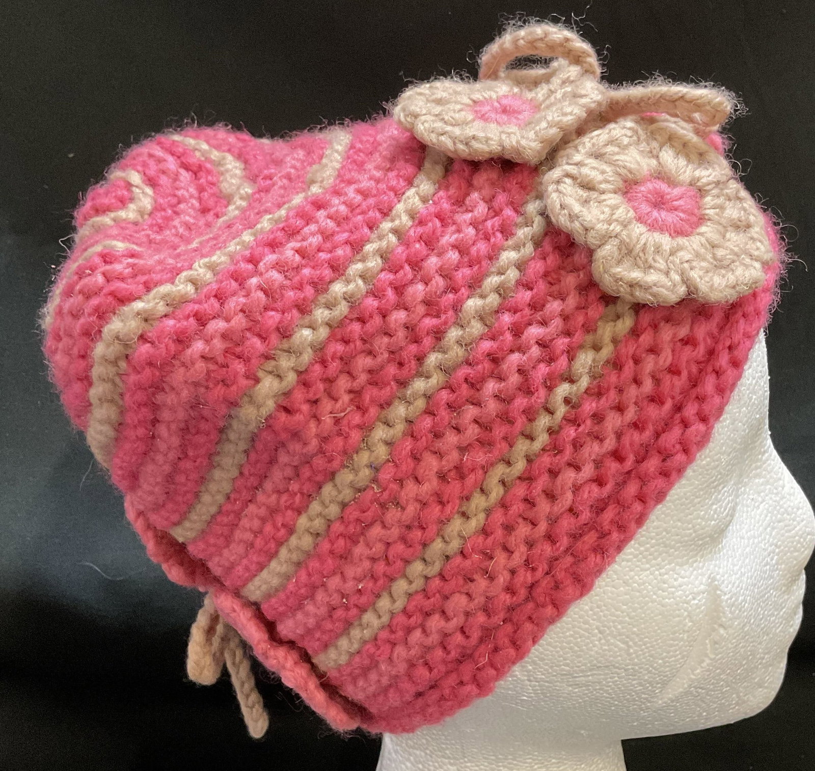 Micco Crocheted Pink & Beige Wool Blend Beanie (1 of 6)